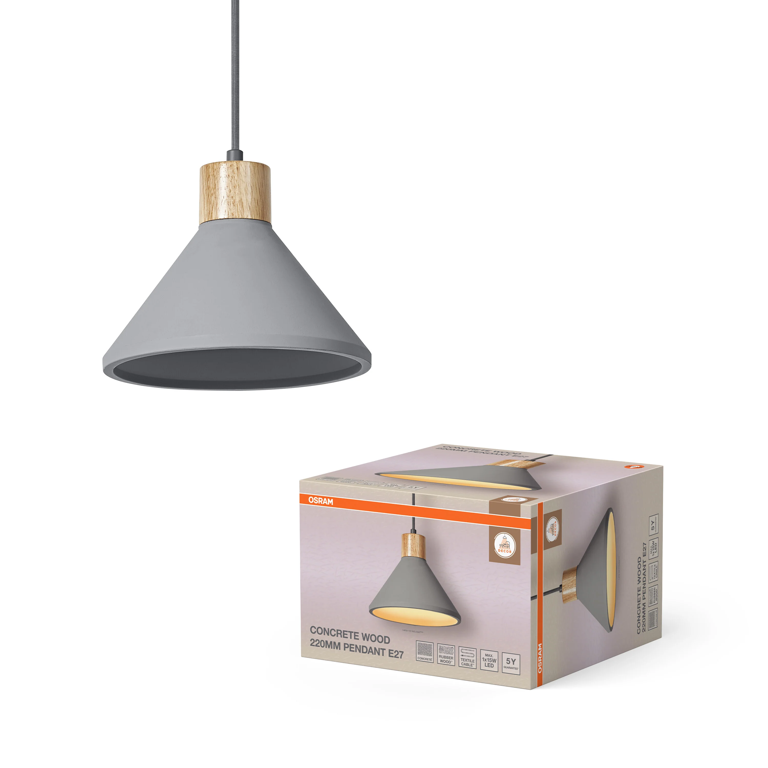 OSRAM Decor Concrete Wood Wisząca 220 mm E27 ciemnoszary - Image 5