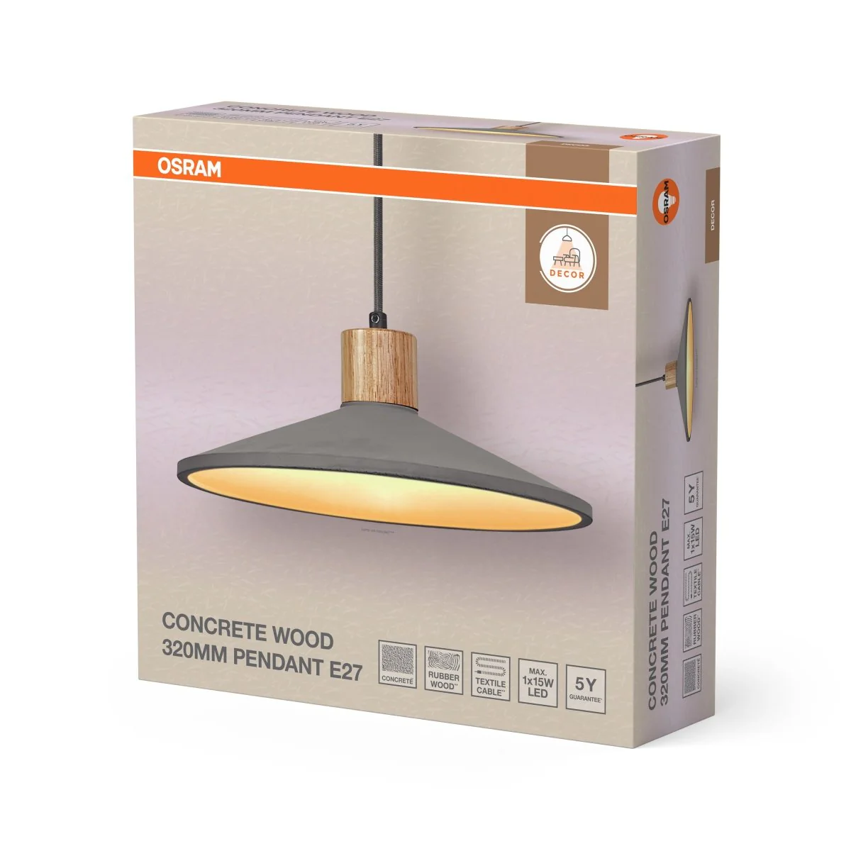 OSRAM Decor Concrete Wood Wisząca 320mm E27 ciemnoszary - Image 2