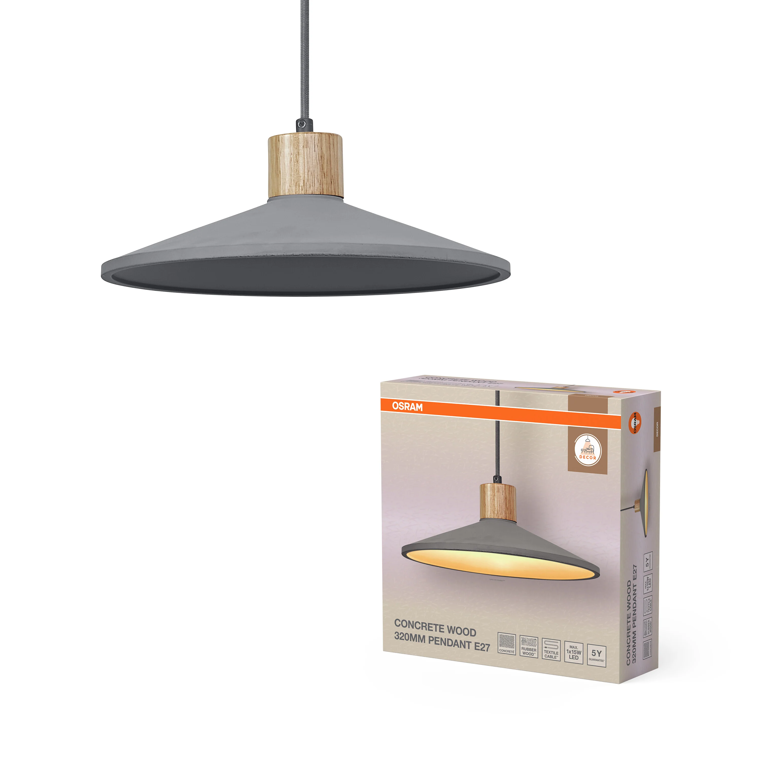 OSRAM Decor Concrete Wood Wisząca 320mm E27 ciemnoszary - Image 5
