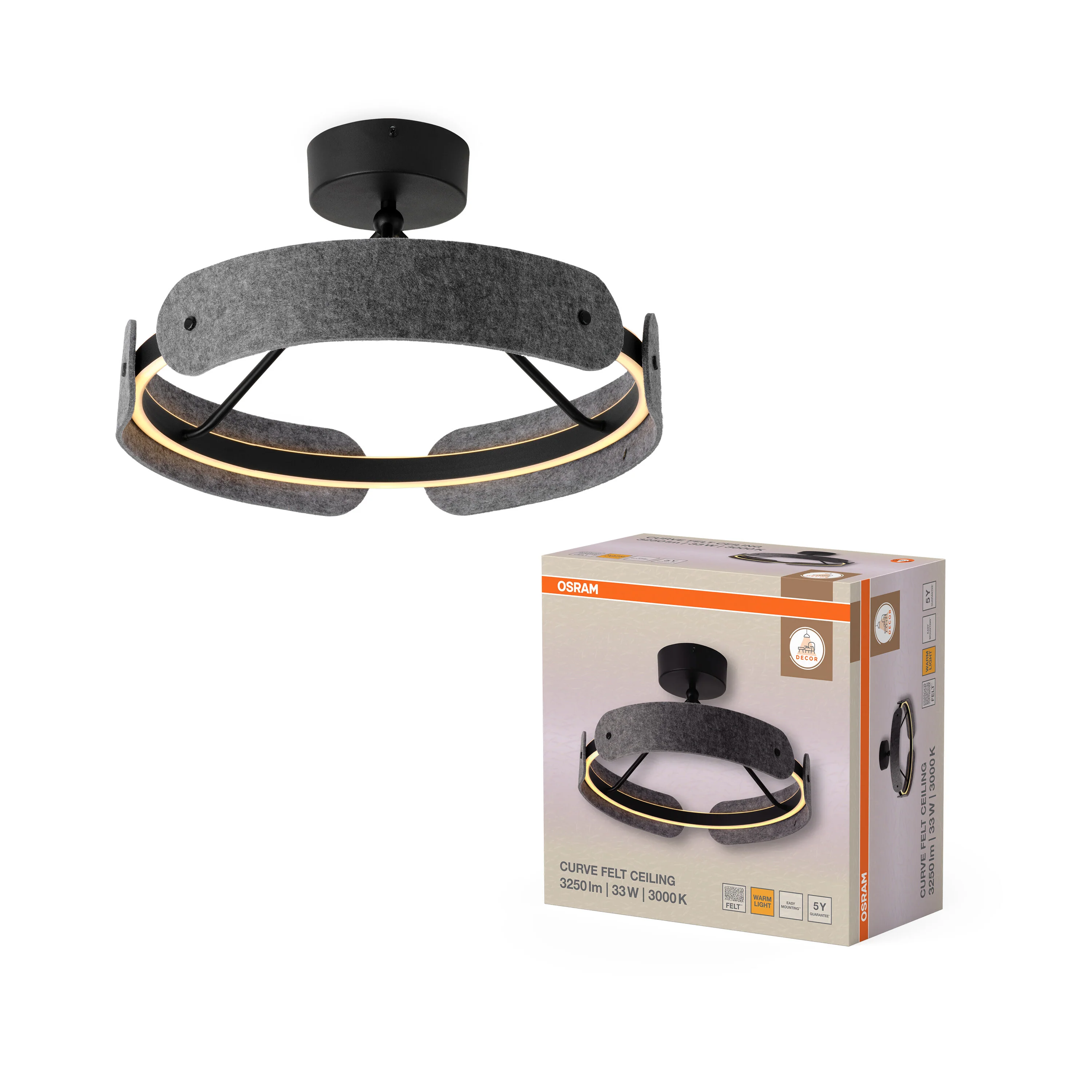 OSRAM Decor Curve Felt Plafon 33W 830 ciemnoszary - Image 5