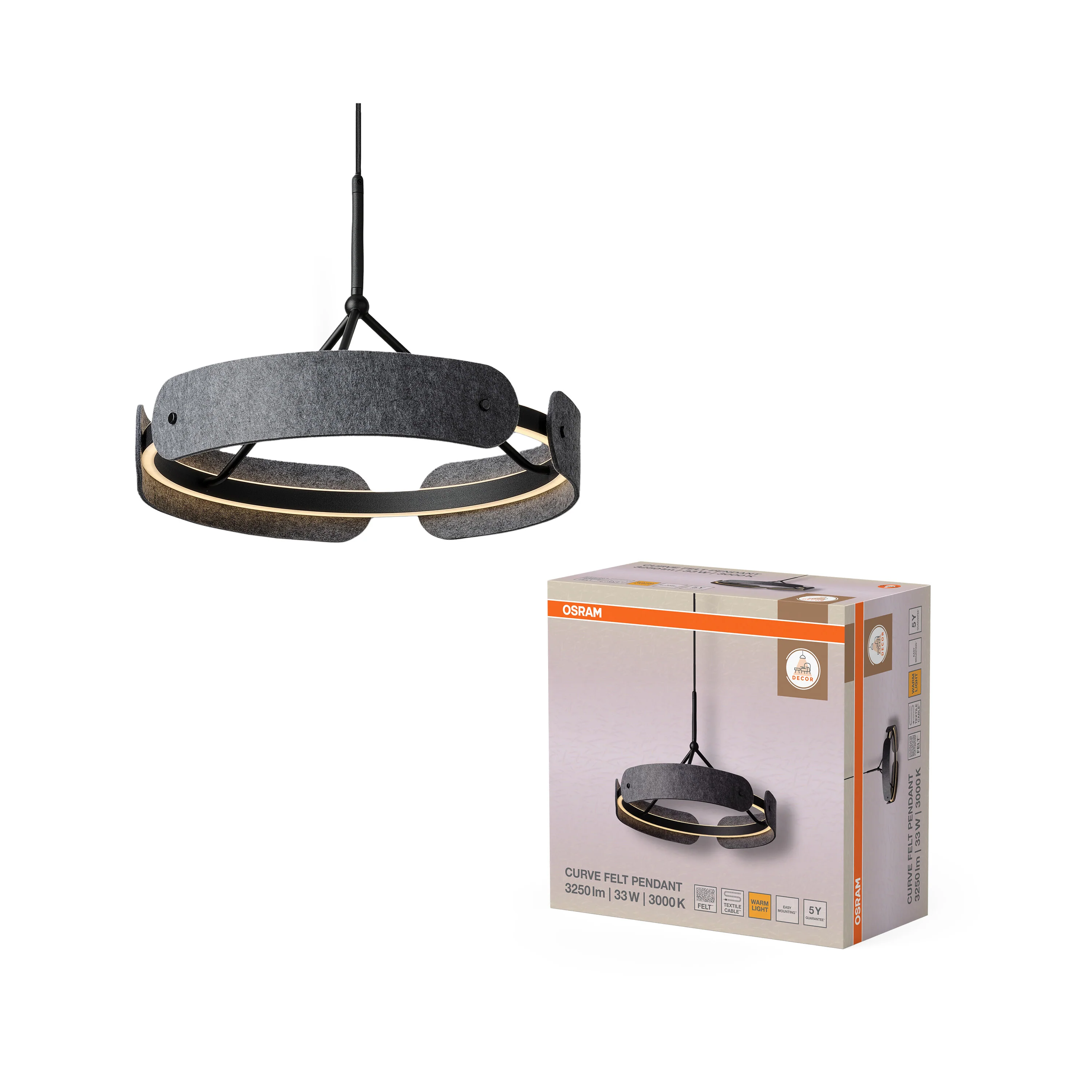 OSRAM Decor Curve Felt Wisząca 33W 830 ciemnoszary - Image 5