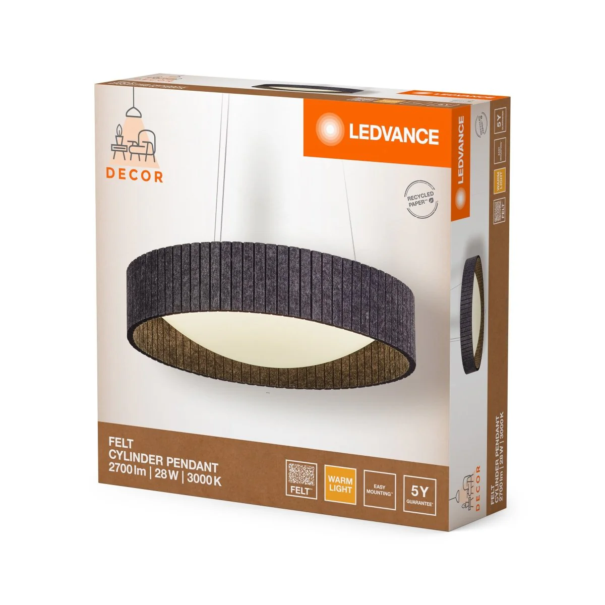 OSRAM Decor Felt Cylinder lampa Wisząca 28W 830 ciemnoszara - Image 2