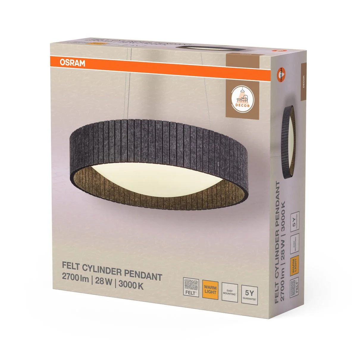OSRAM Decor Felt Cylinder Wisząca 28 W 830 ciemnoszary - Image 2