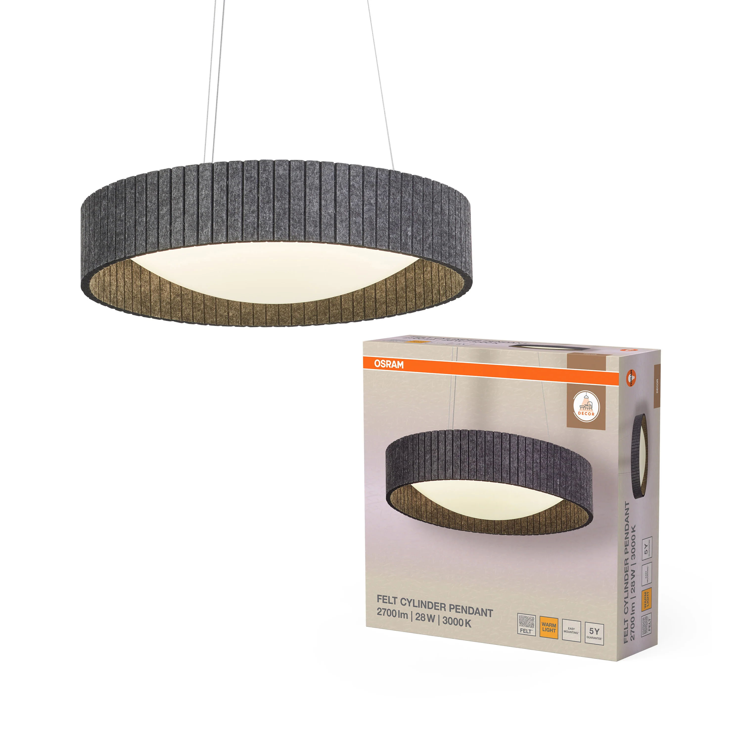 OSRAM Decor Felt Cylinder Wisząca 28 W 830 ciemnoszary - Image 5