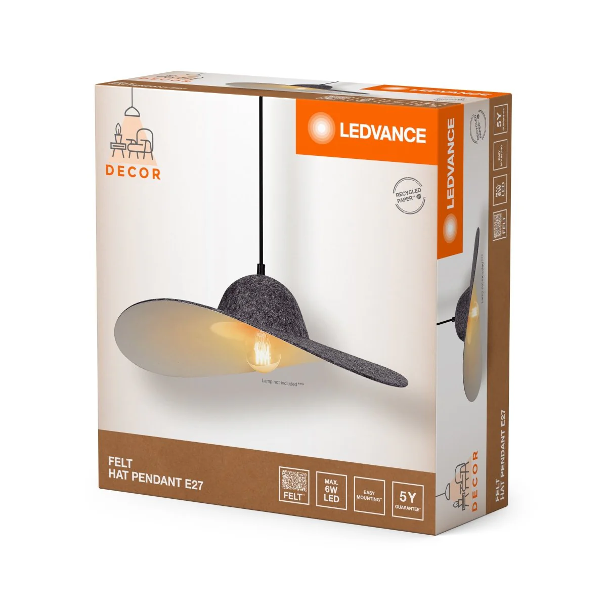 OSRAM Decor Felt Hat lampa Wisząca 1×E27 ciemnoszara - Image 2