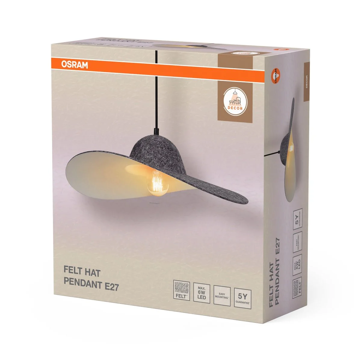 OSRAM Decor Felt Hat Wisząca 1X E27 ciemnoszary - Image 2