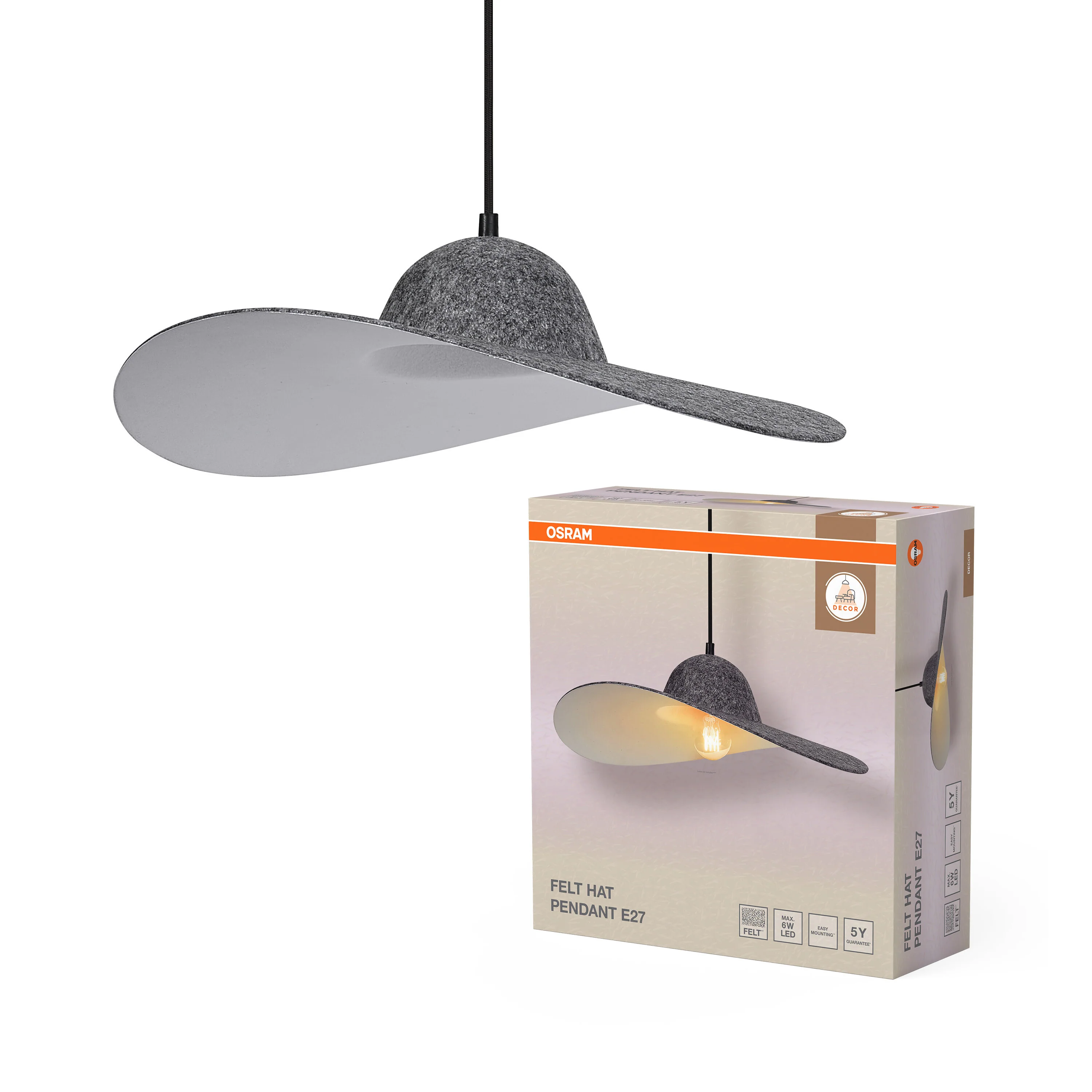 OSRAM Decor Felt Hat Wisząca 1X E27 ciemnoszary - Image 5