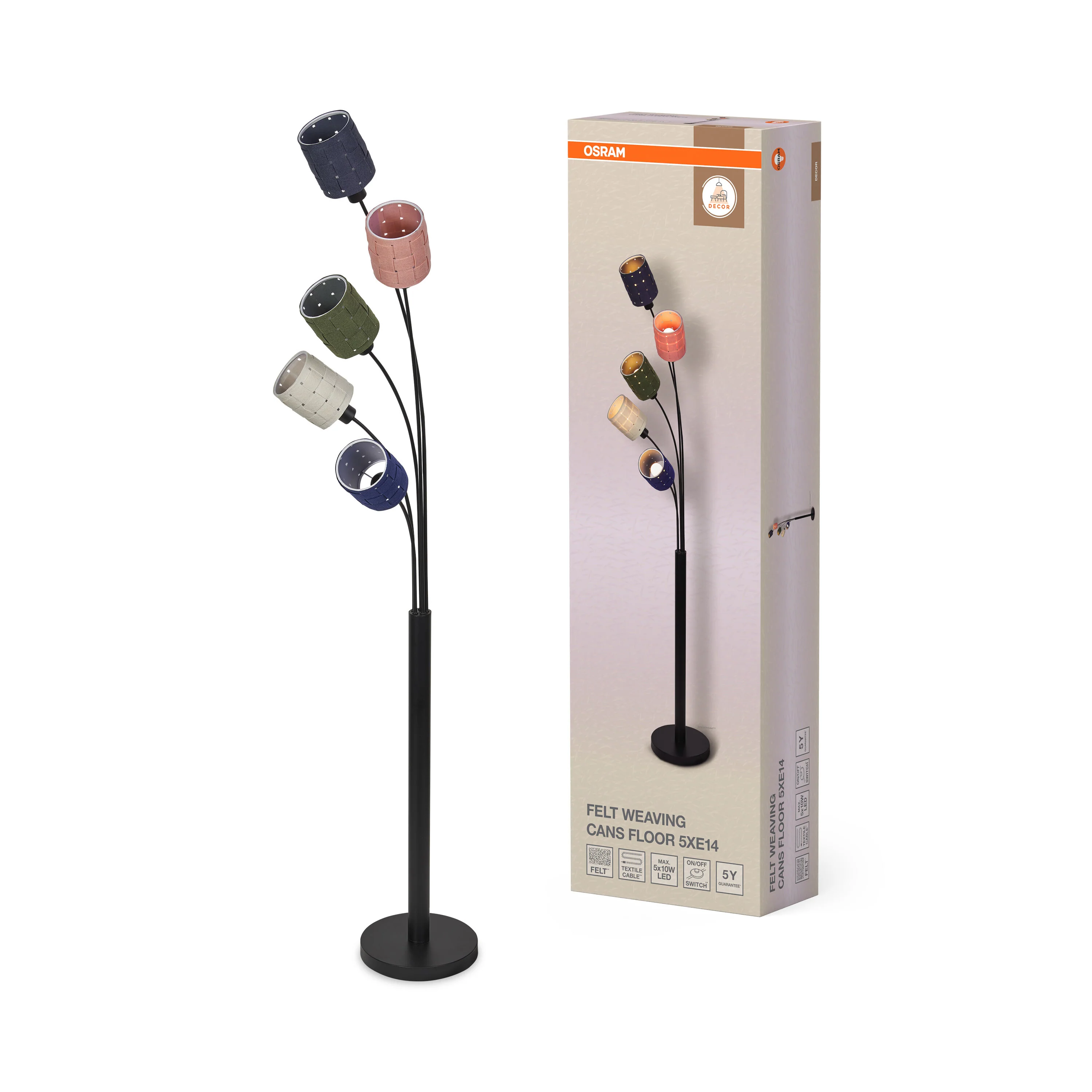 OSRAM Decor Felt Weaving Cans Lampa stojąca 5xE14 multikolor - Image 5