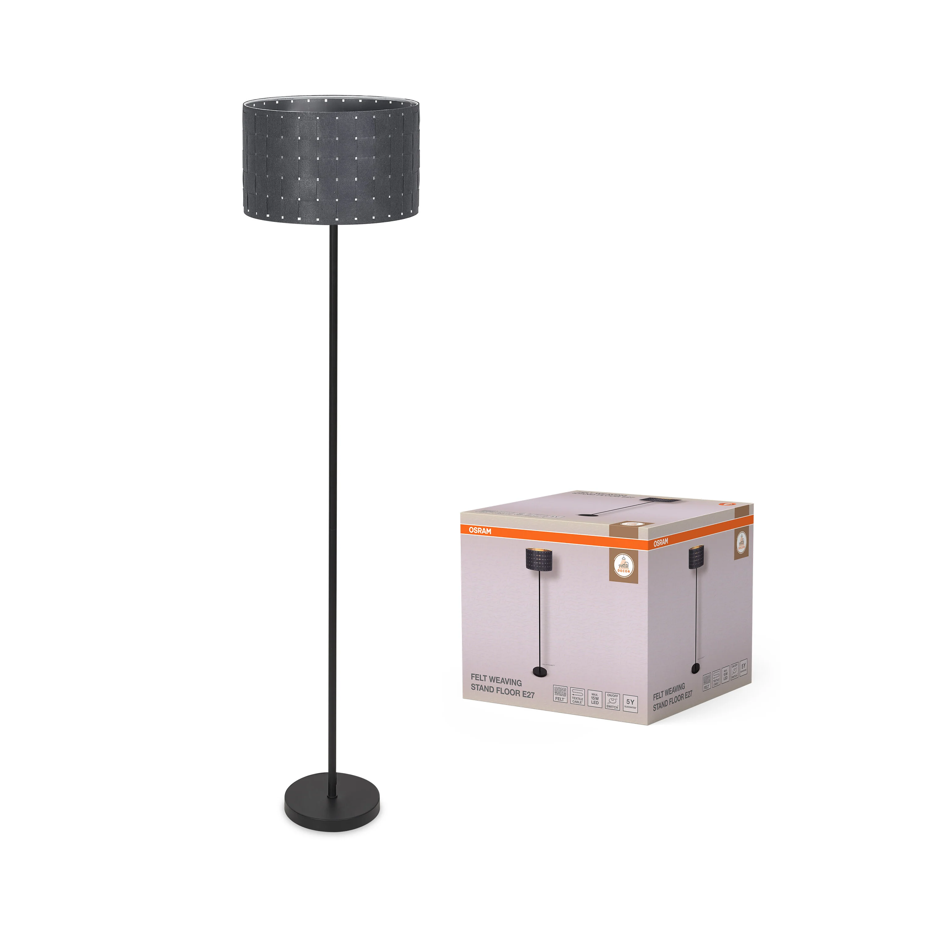 OSRAM Decor Felt Weaving Cans  Lampa stojąca E27 ciemnoszara - Image 5