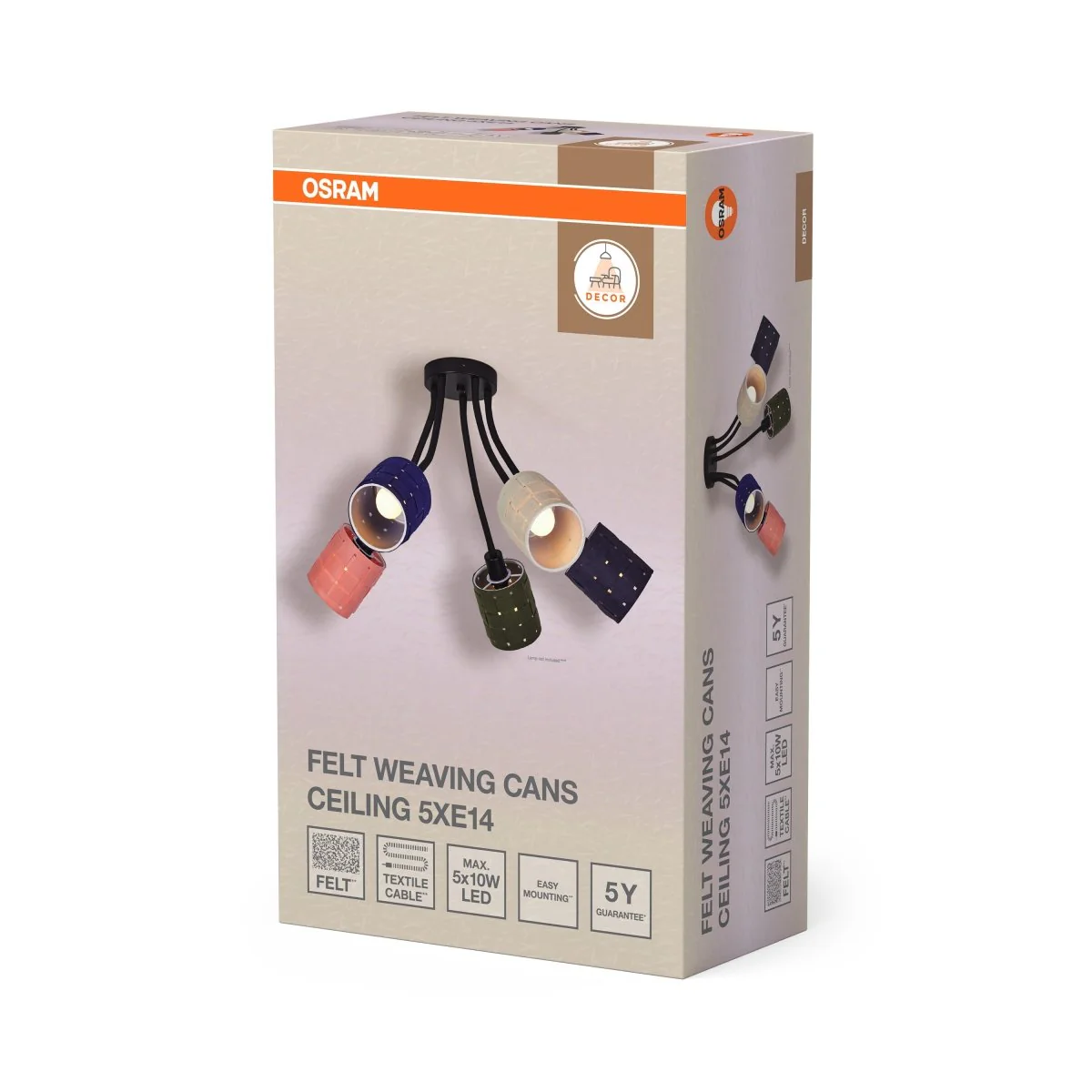 OSRAM Decor Felt Weaving Cans Plafon 5xE14 multikolor - Image 2