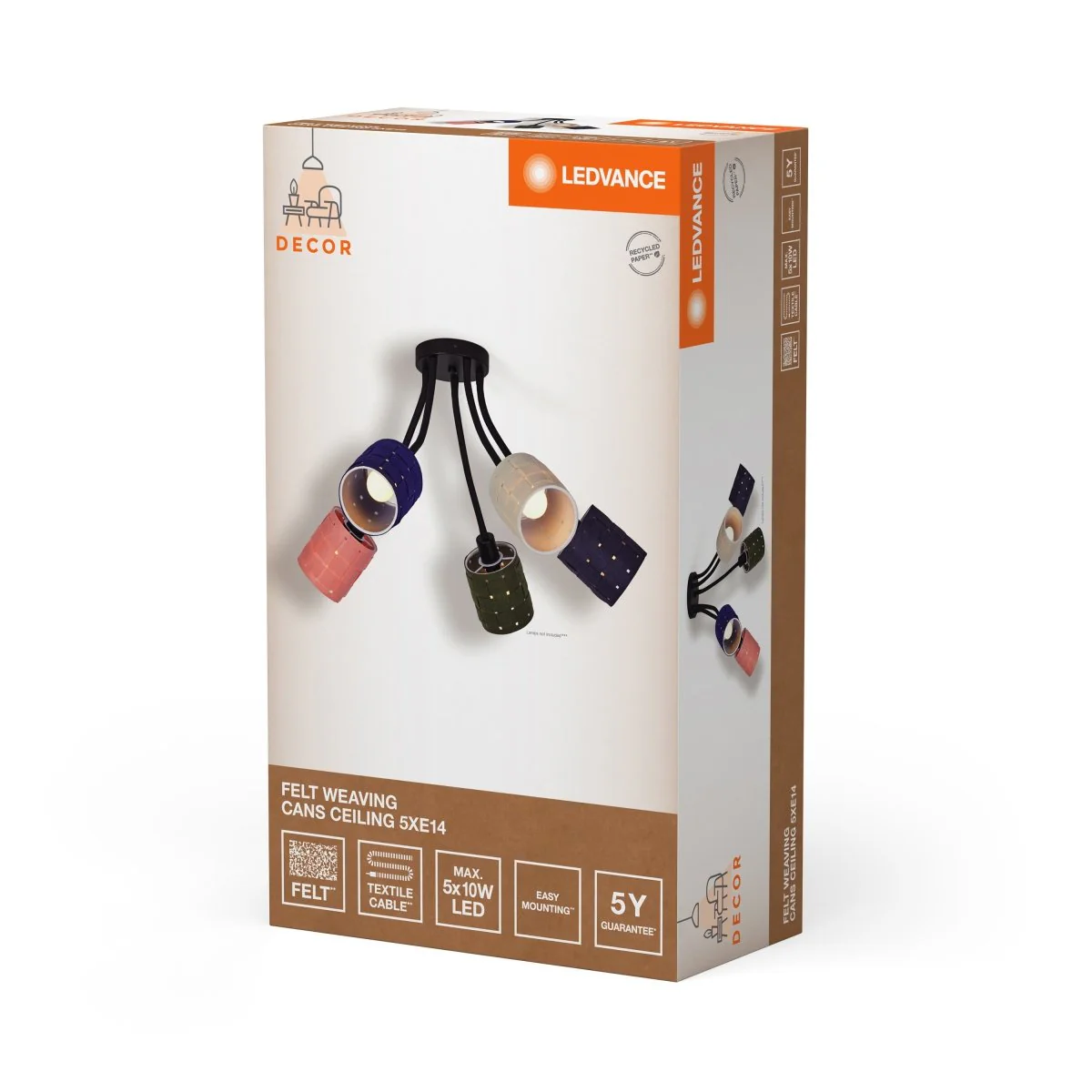 OSRAM Decor Felt Weaving Cans plafon 5×E14 wielokolorowy - Image 2