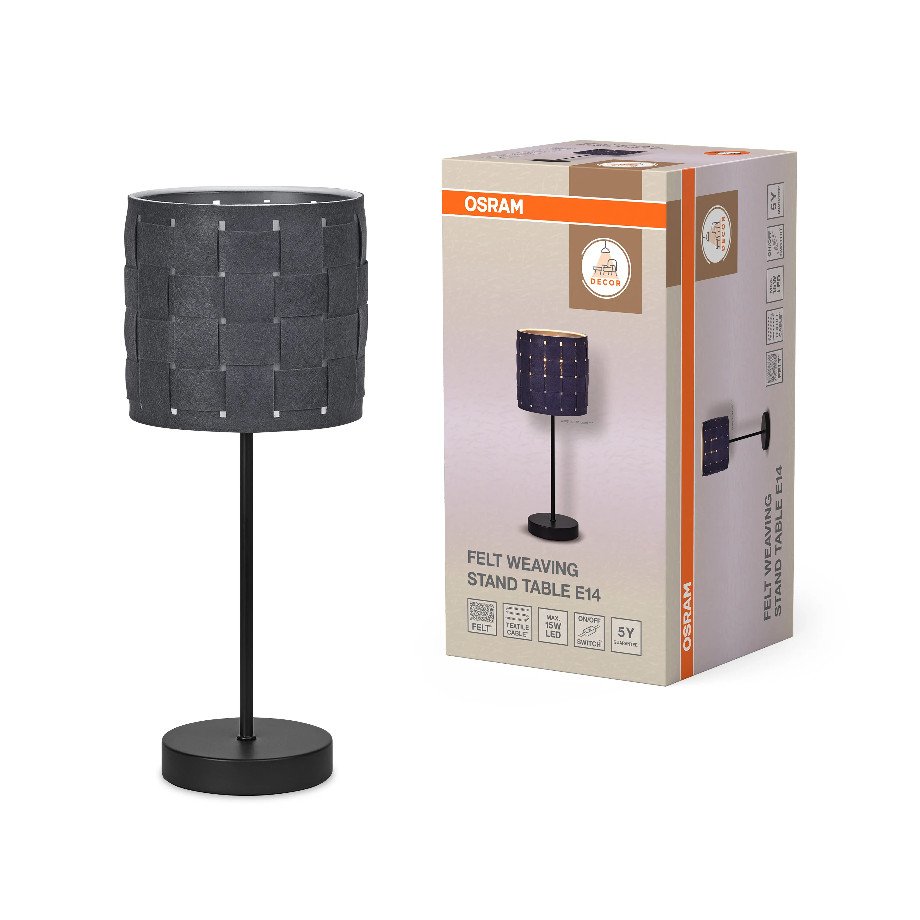 OSRAM Decor Felt Weaving Stand Lampa  stołowa E14 ciemnoszara - Image 5