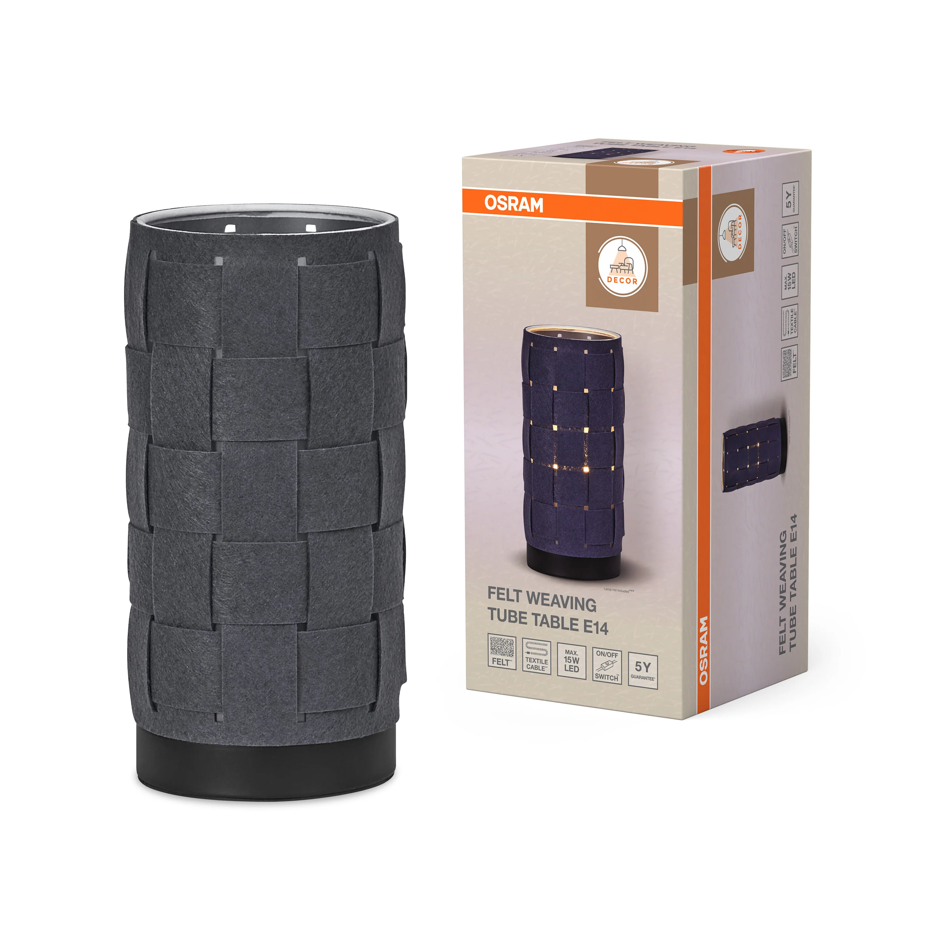 OSRAM Decor Felt Weaving Tube Lampa  stołowa E14 ciemnoszara - Image 5