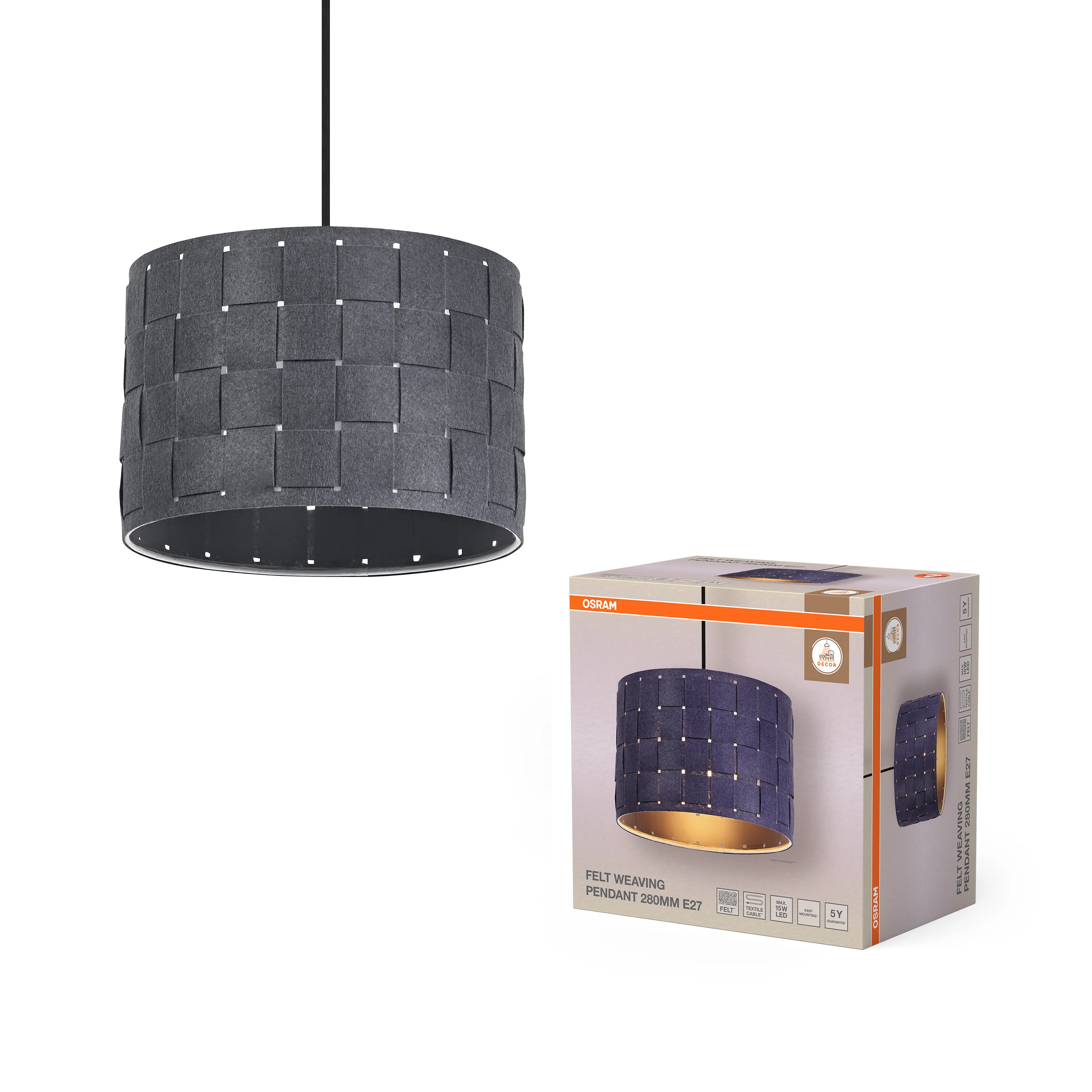 OSRAM Decor Felt Weaving Wisząca 280mm E 27 ciemnoszary - Image 5