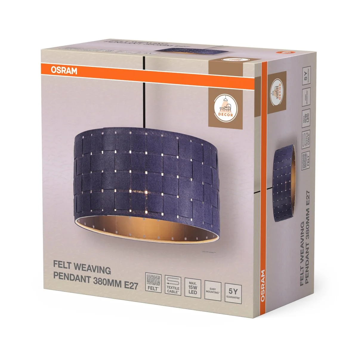 OSRAM Decor Felt Weaving Wisząca 380mm E 27 ciemnoszary - Image 2