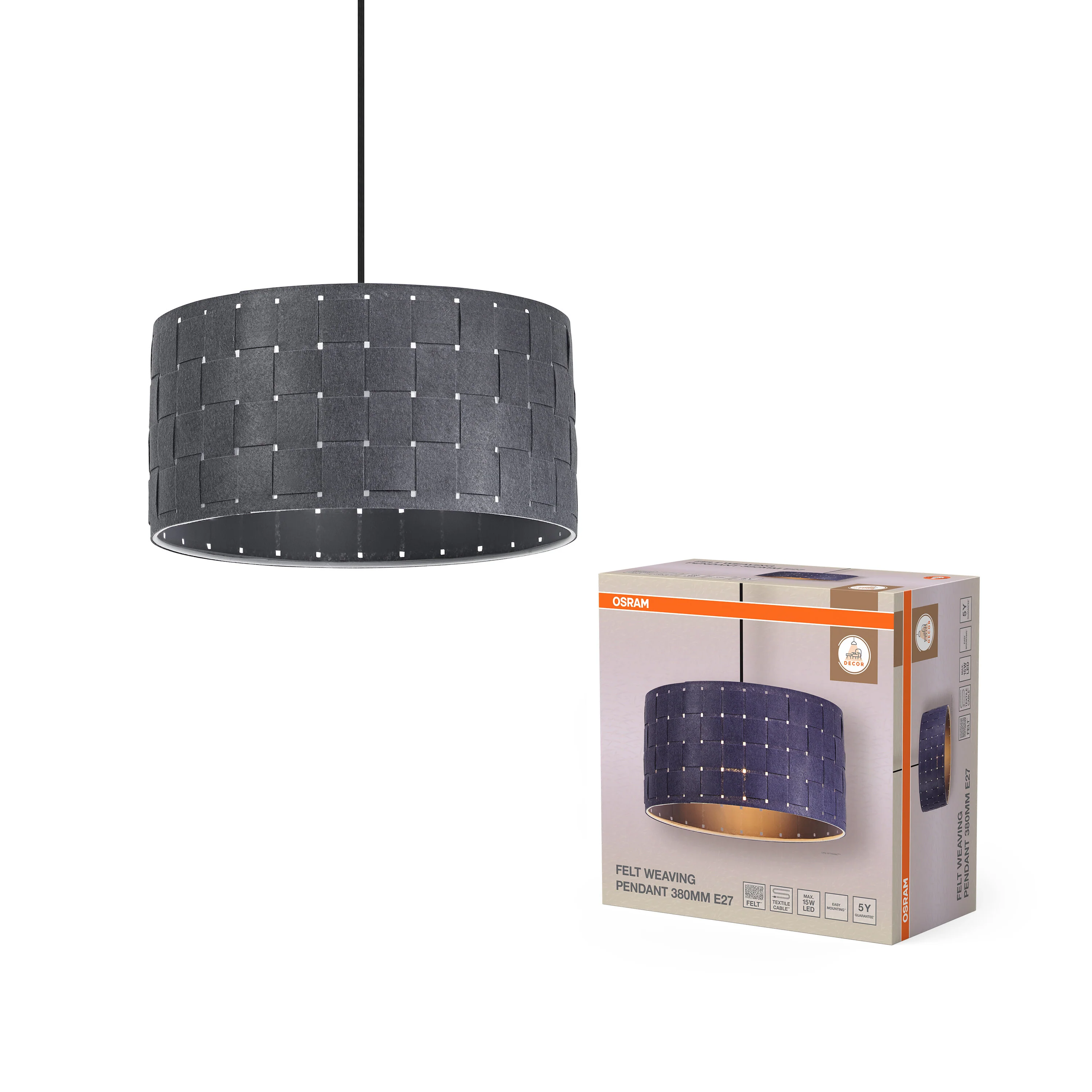 OSRAM Decor Felt Weaving Wisząca 380mm E 27 ciemnoszary - Image 5