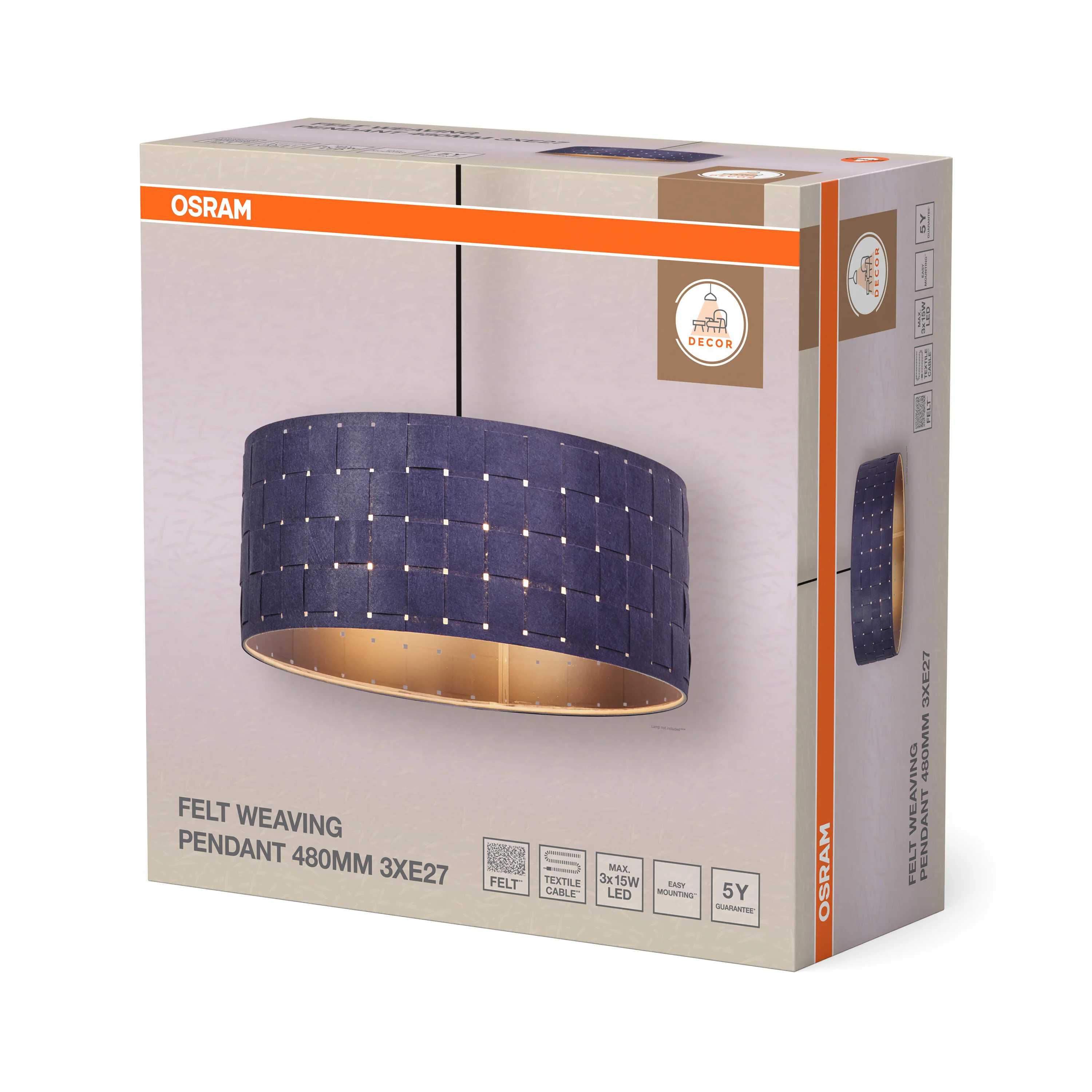 OSRAM Decor Felt Weaving Wisząca 480mm 3x E27 ciemnoszary - Image 6