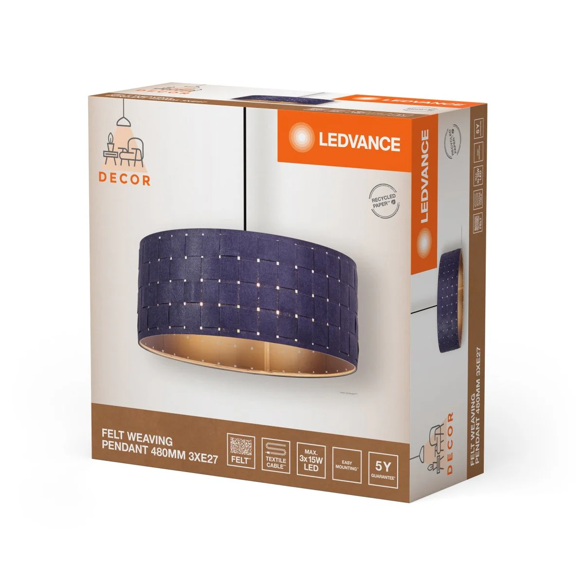 OSRAM Decor Felt Weaving Wisząca 480mm 3xE27 ciemnoszary - Image 2