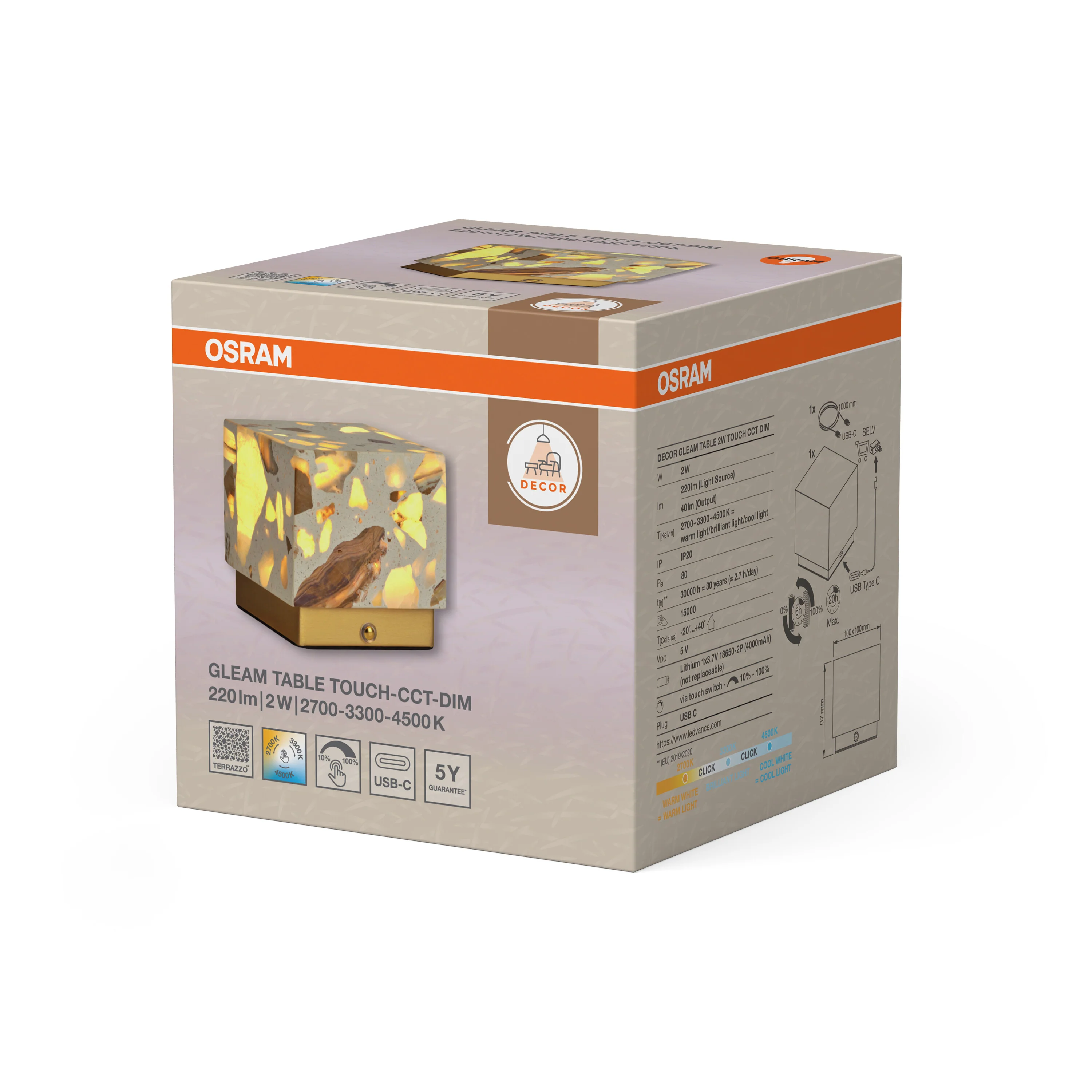 OSRAM Decor Gleam Lampa stołowa 2W Touch CCT DIM biała - Image 6