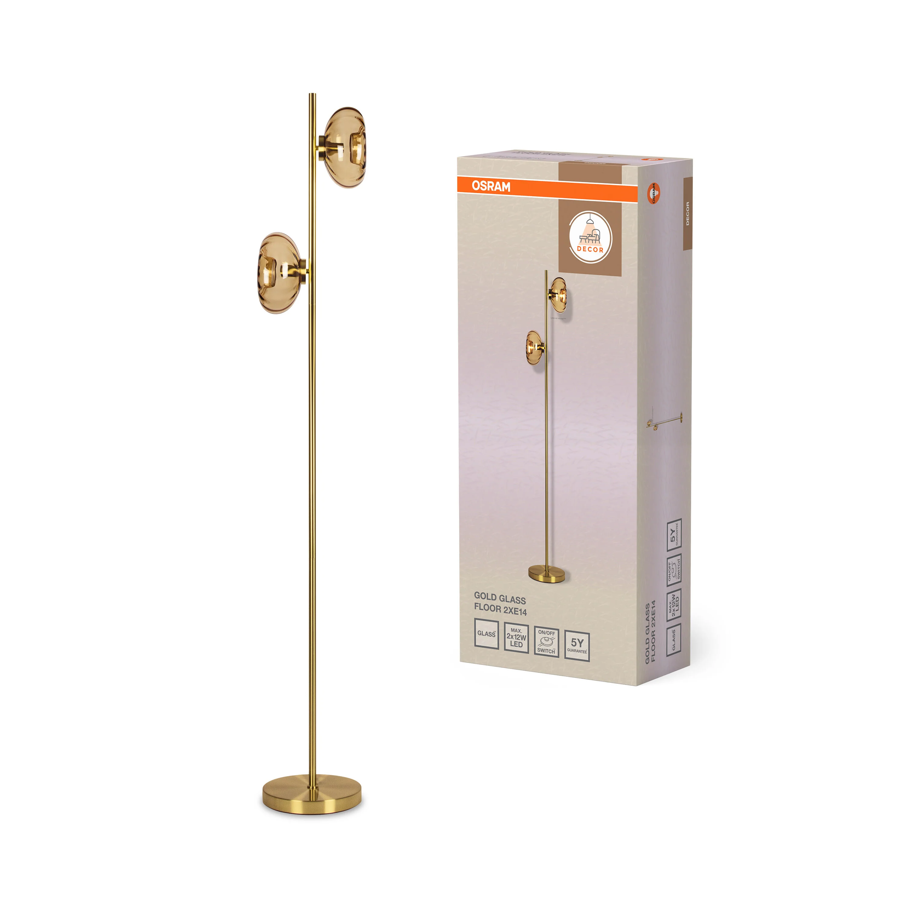 OSRAM Decor Gold Glass Lampa stojąca 2xE14 złota - Image 5