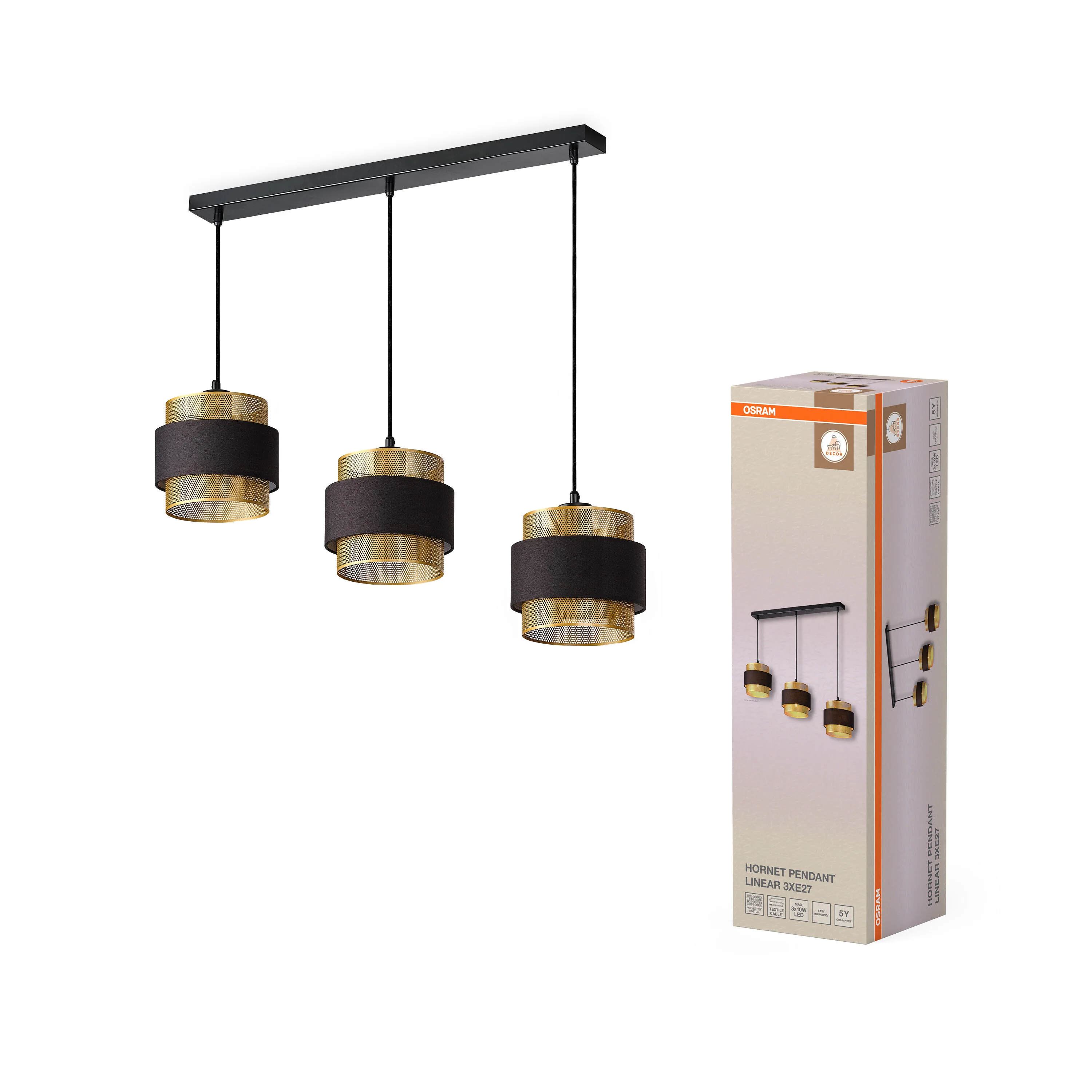 OSRAM Decor Hornet Wisząca liniowy 3xE27 czarny - Image 5