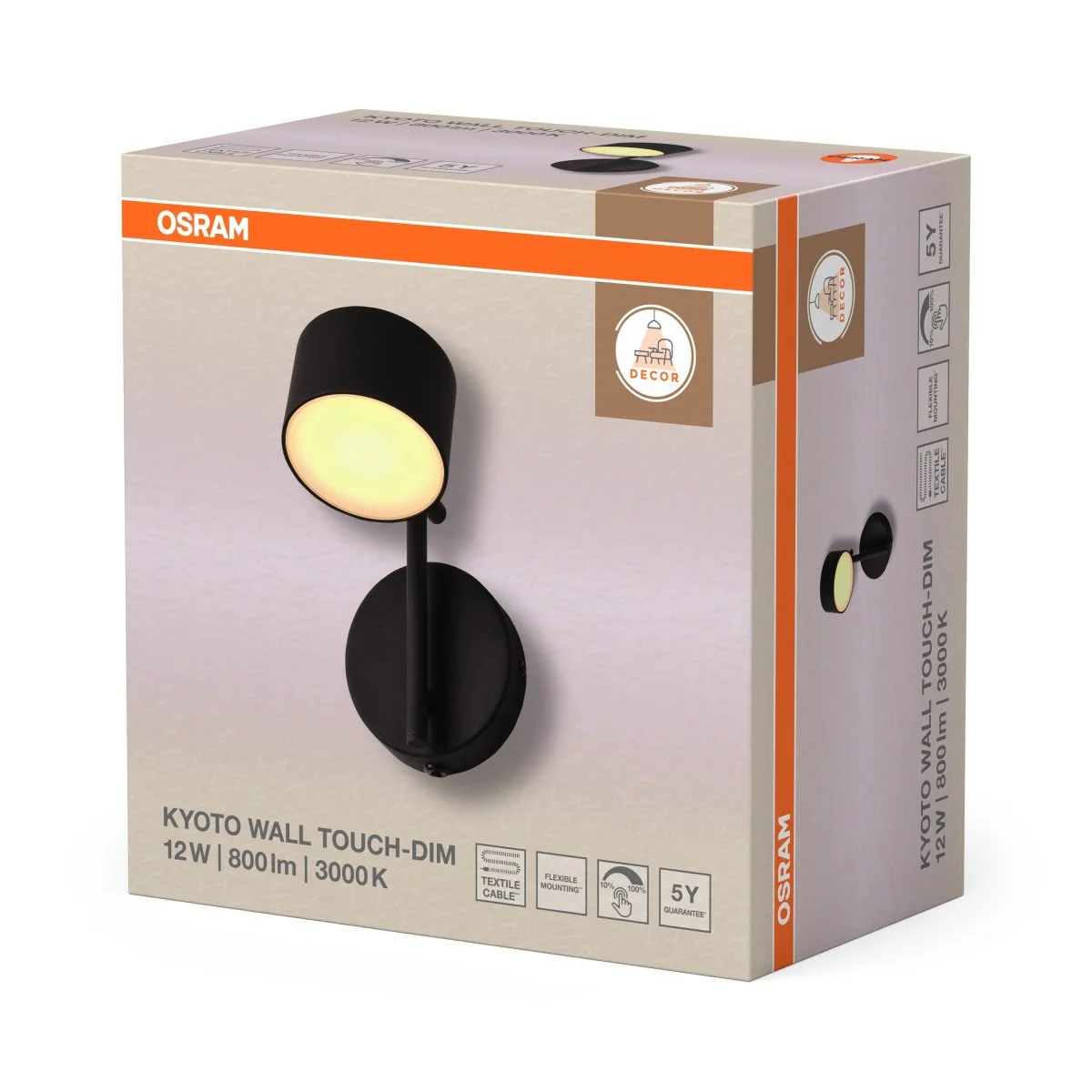 OSRAM Decor Kyoto Kinkiet 12W 930 Touch DIM czarny - Image 2