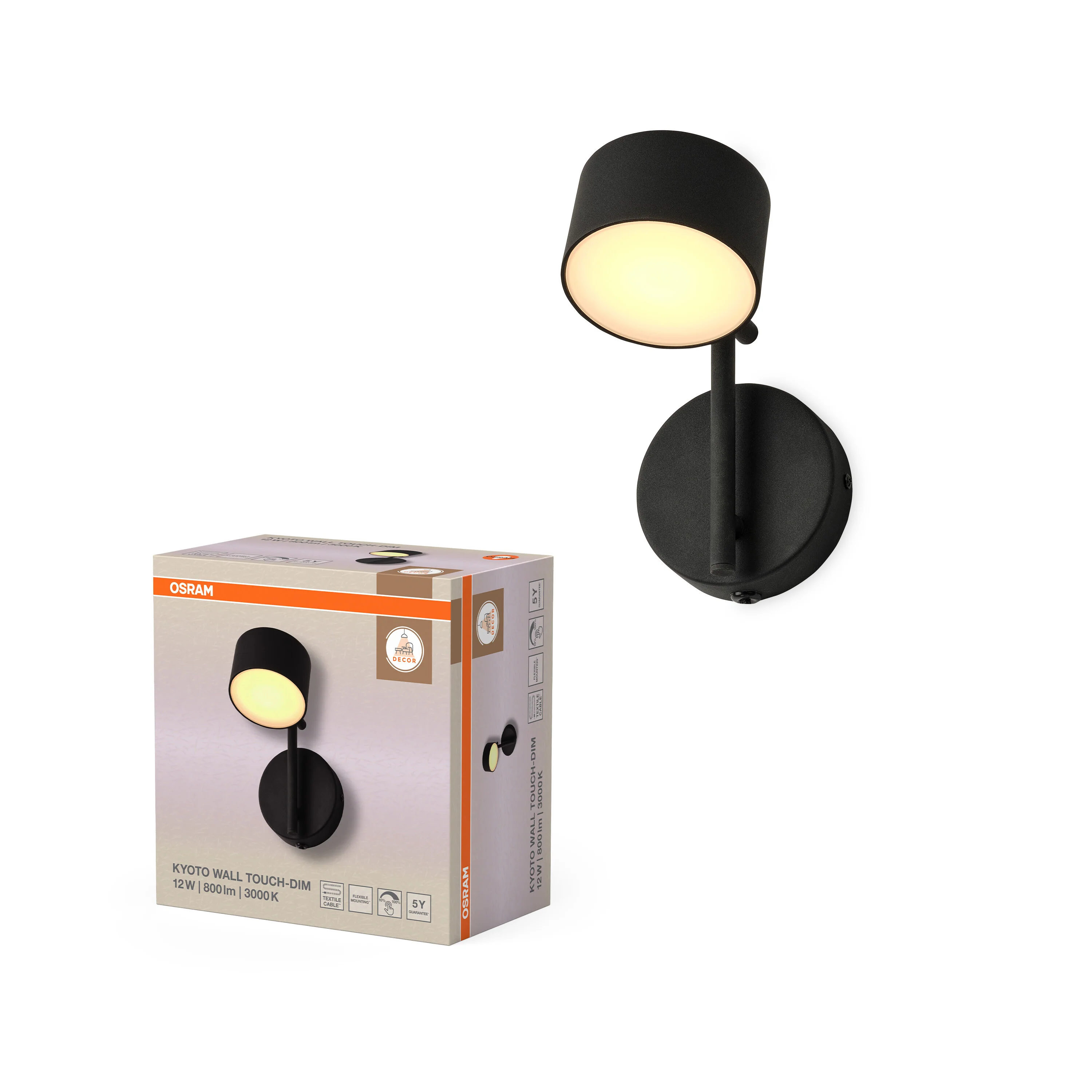OSRAM Decor Kyoto Kinkiet 12W 930 Touch DIM czarny - Image 5