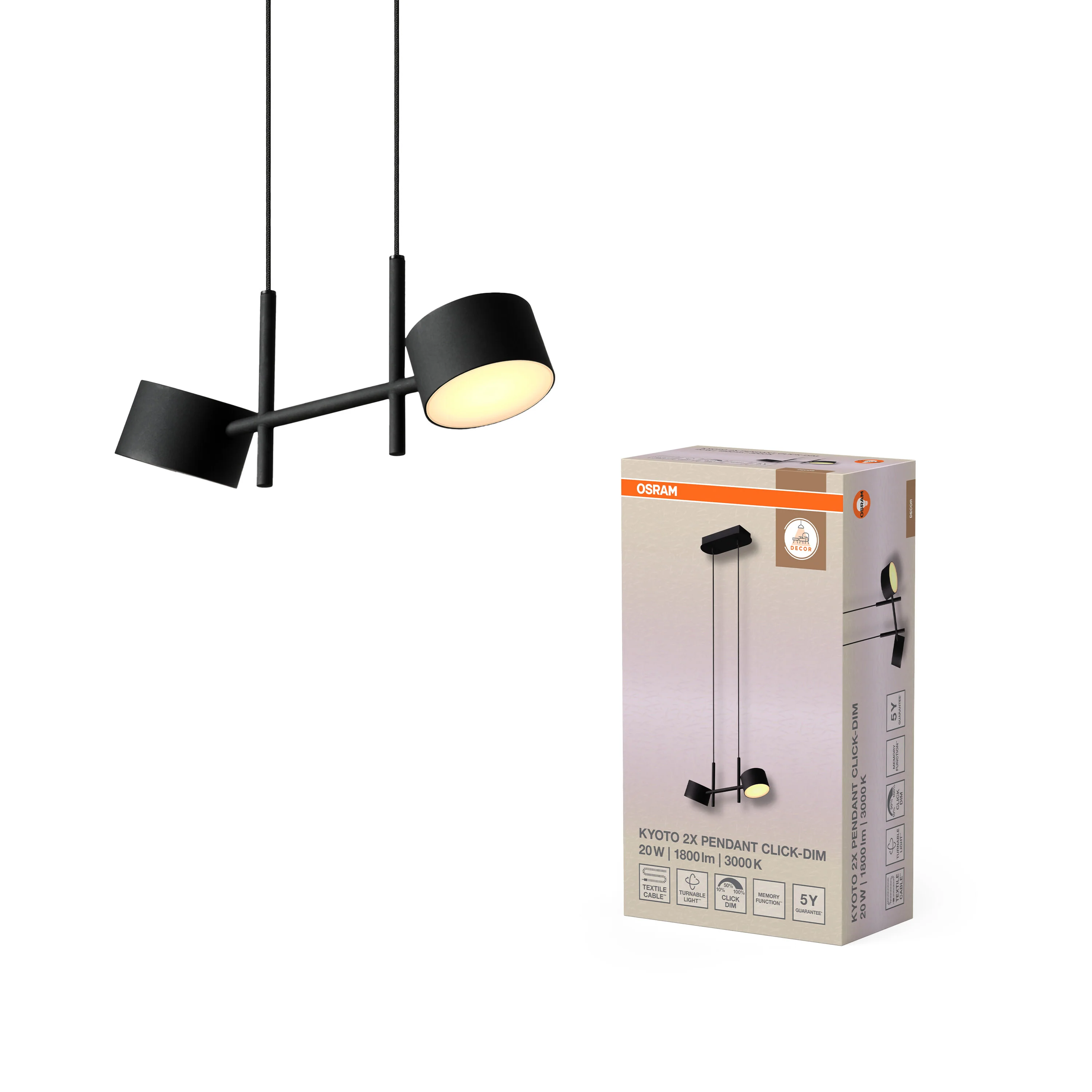 OSRAM Decor Kyoto Wisząca 2XPendant 20W 930 Click DIM czarny - Image 5