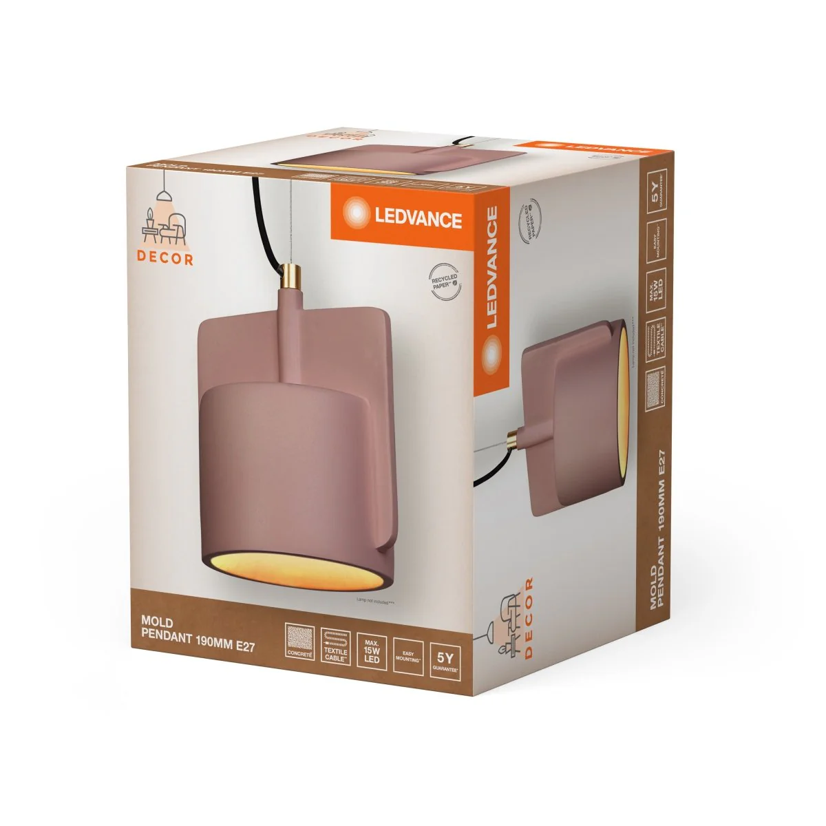 OSRAM Decor Mold lampa Wisząca 190 mm 1×E27 różowa - Image 2