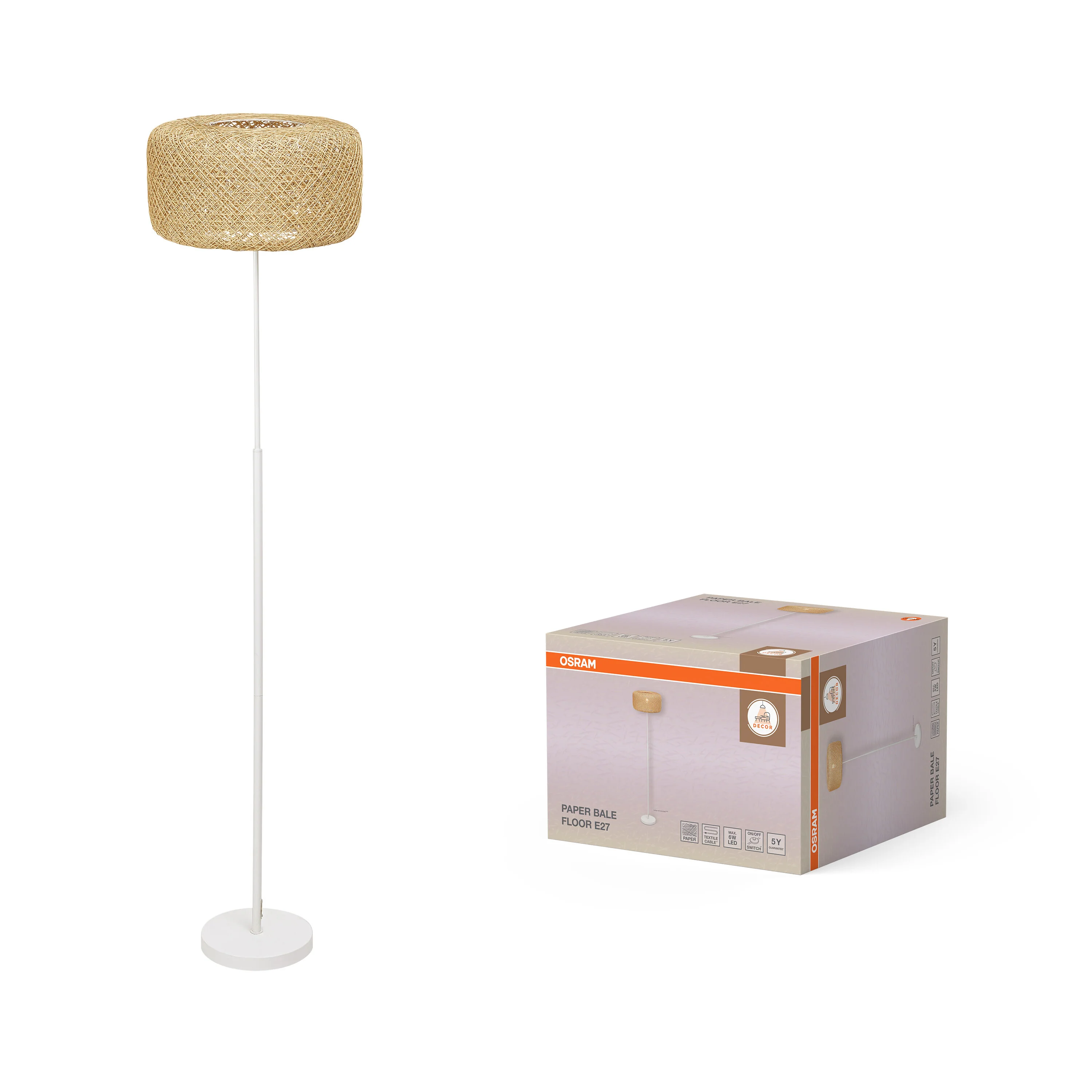 OSRAM Decor Paper Bale Lampa stojąca E27 beżowa - Image 5