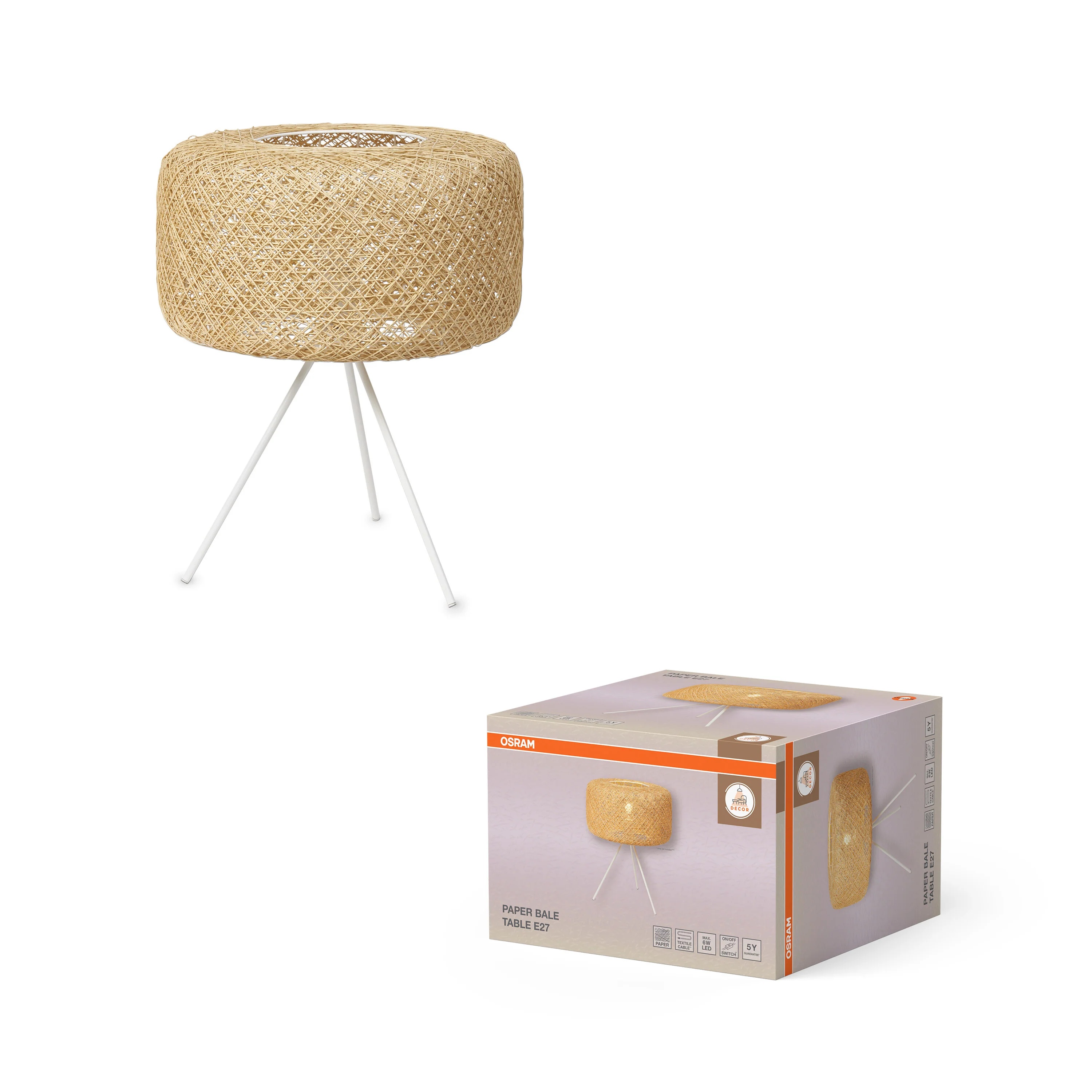 OSRAM Decor Paper Bale Lampa stołowa E27 beżowa - Image 5