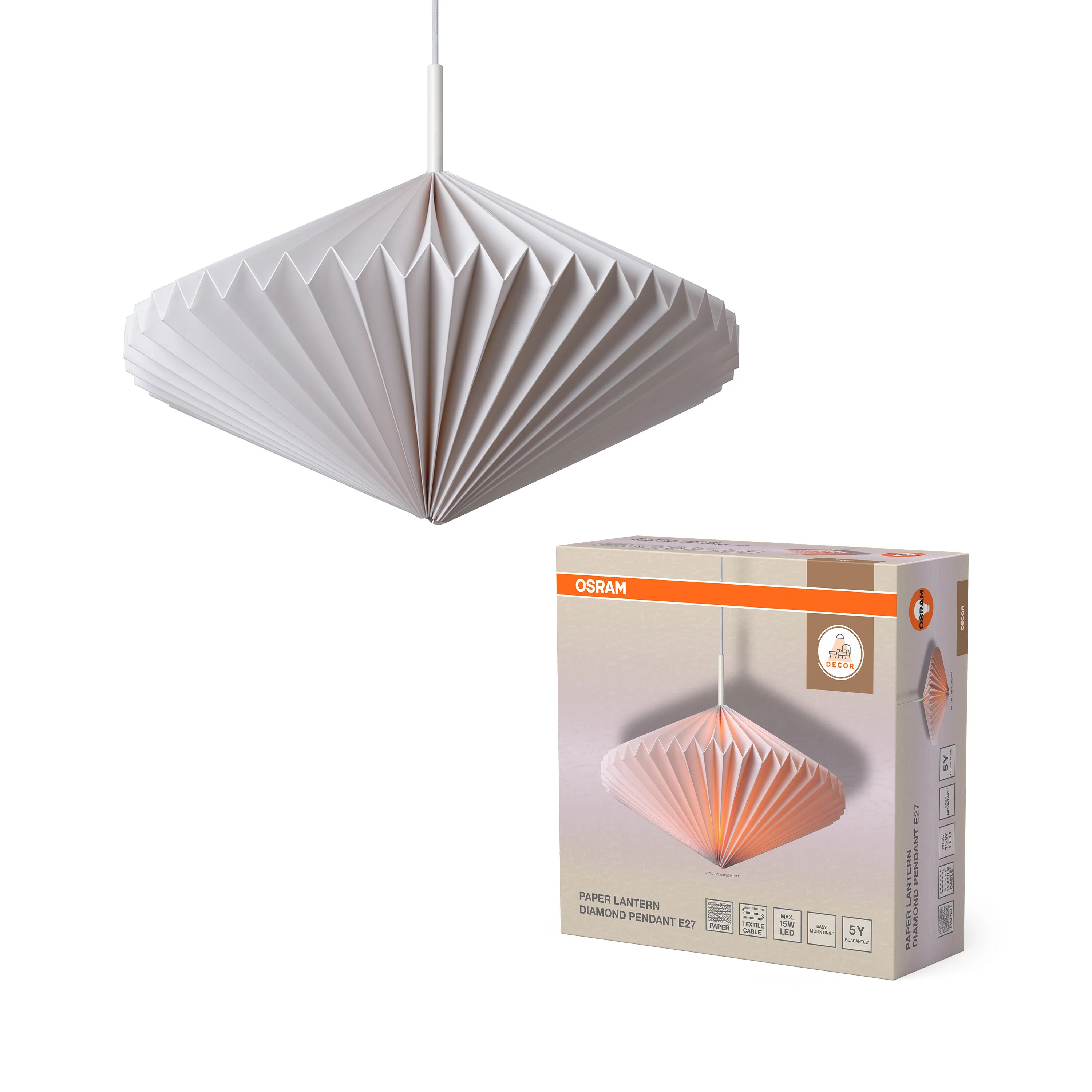 OSRAM Decor Paper Lantern Diamond Wisząca E27 biały - Image 5