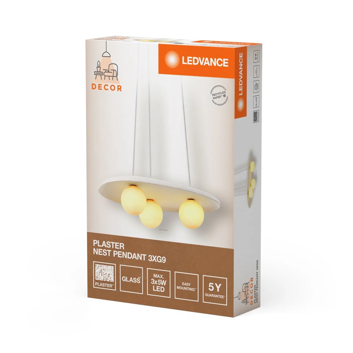 OSRAM Decor Plaster Nest Lampa wisząca 3xG9 biała - Image 2