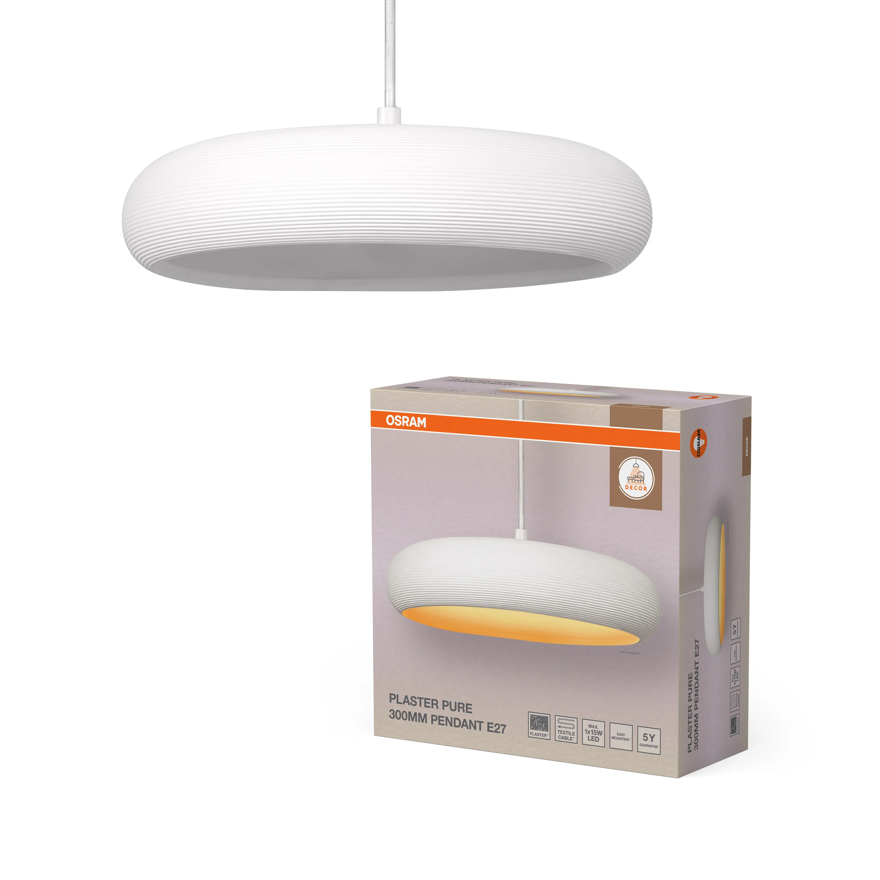 OSRAM Decor Plaster Pure Wisząca 300mm E27 biały - Image 5