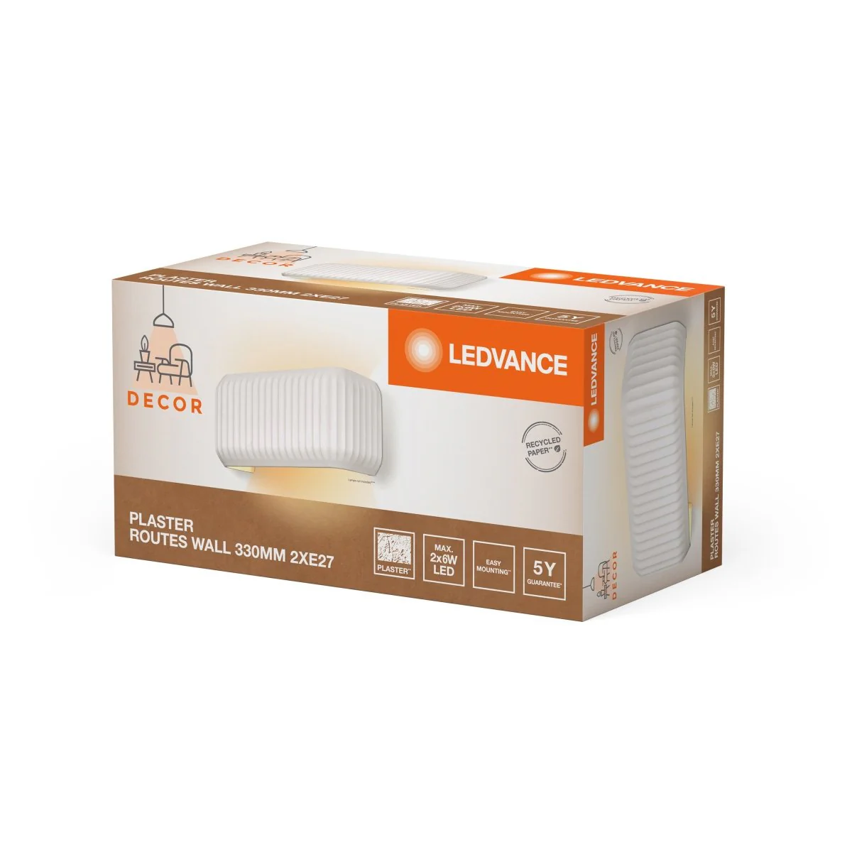 OSRAM Decor Plaster Routes kinkiet 330 2xE27 biały - Image 2