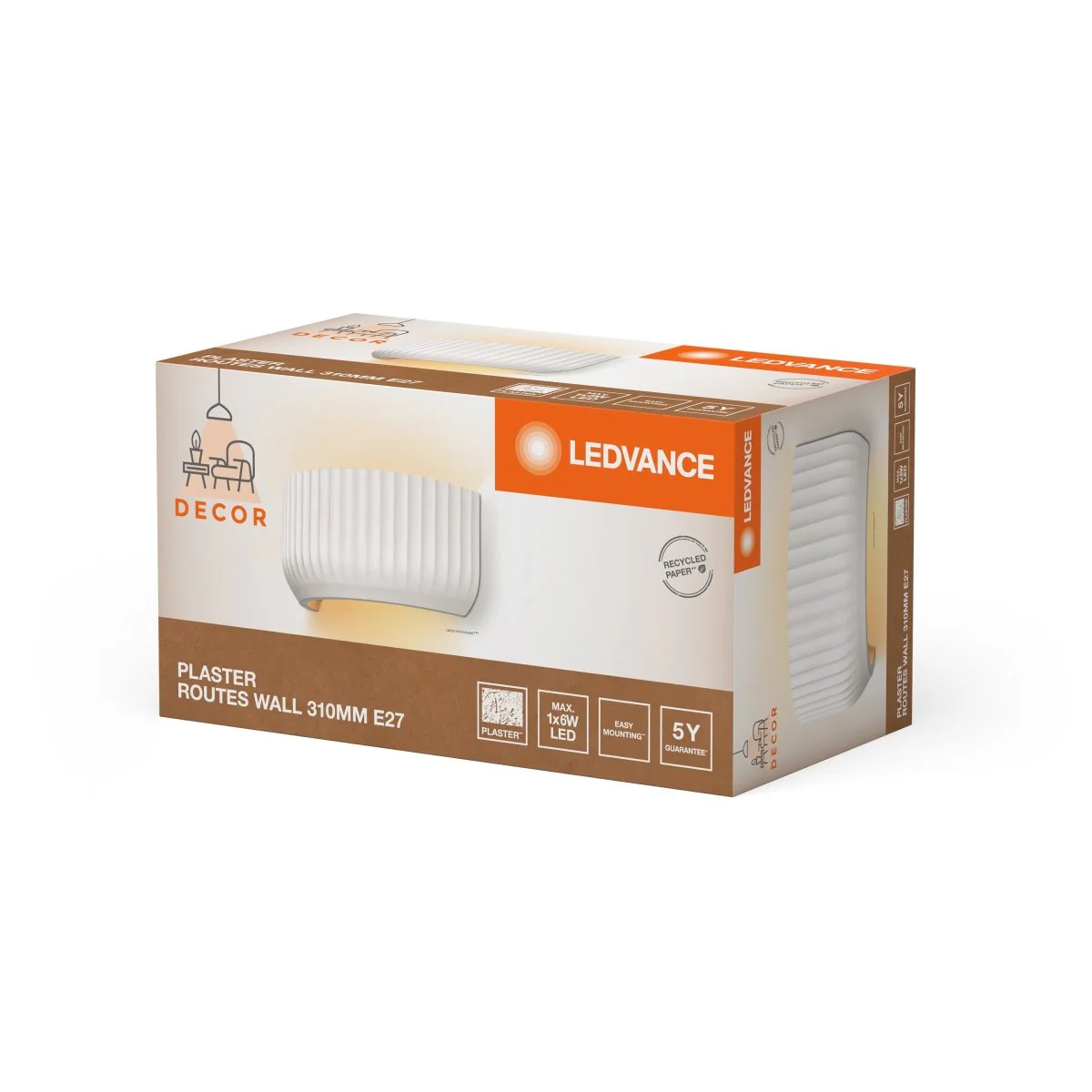 OSRAM Decor Plaster Routes Kinkiet góra Ø310 1xE27 biały - Image 2