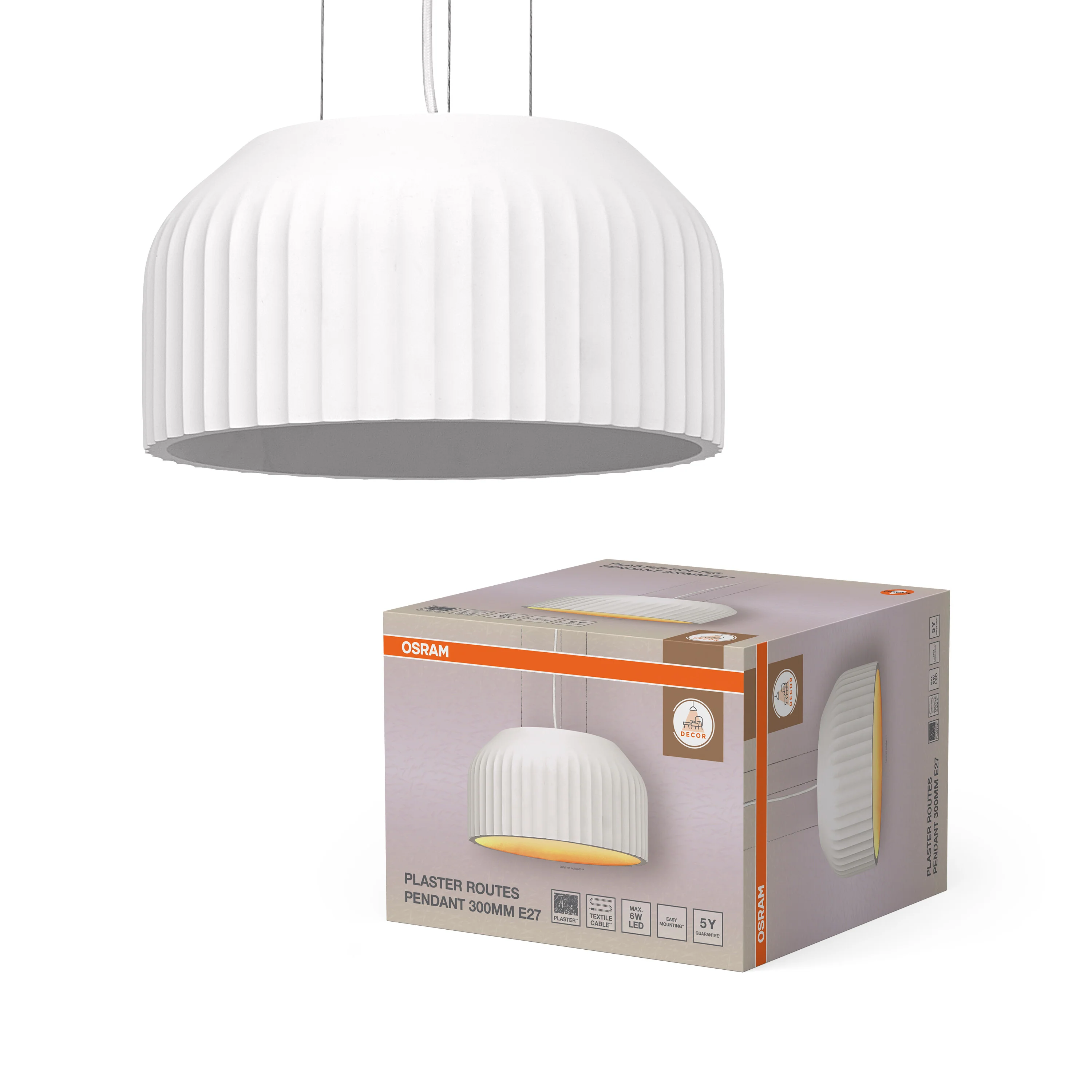 OSRAM Decor Plaster Routes Wisząca 300 E27 biały - Image 5