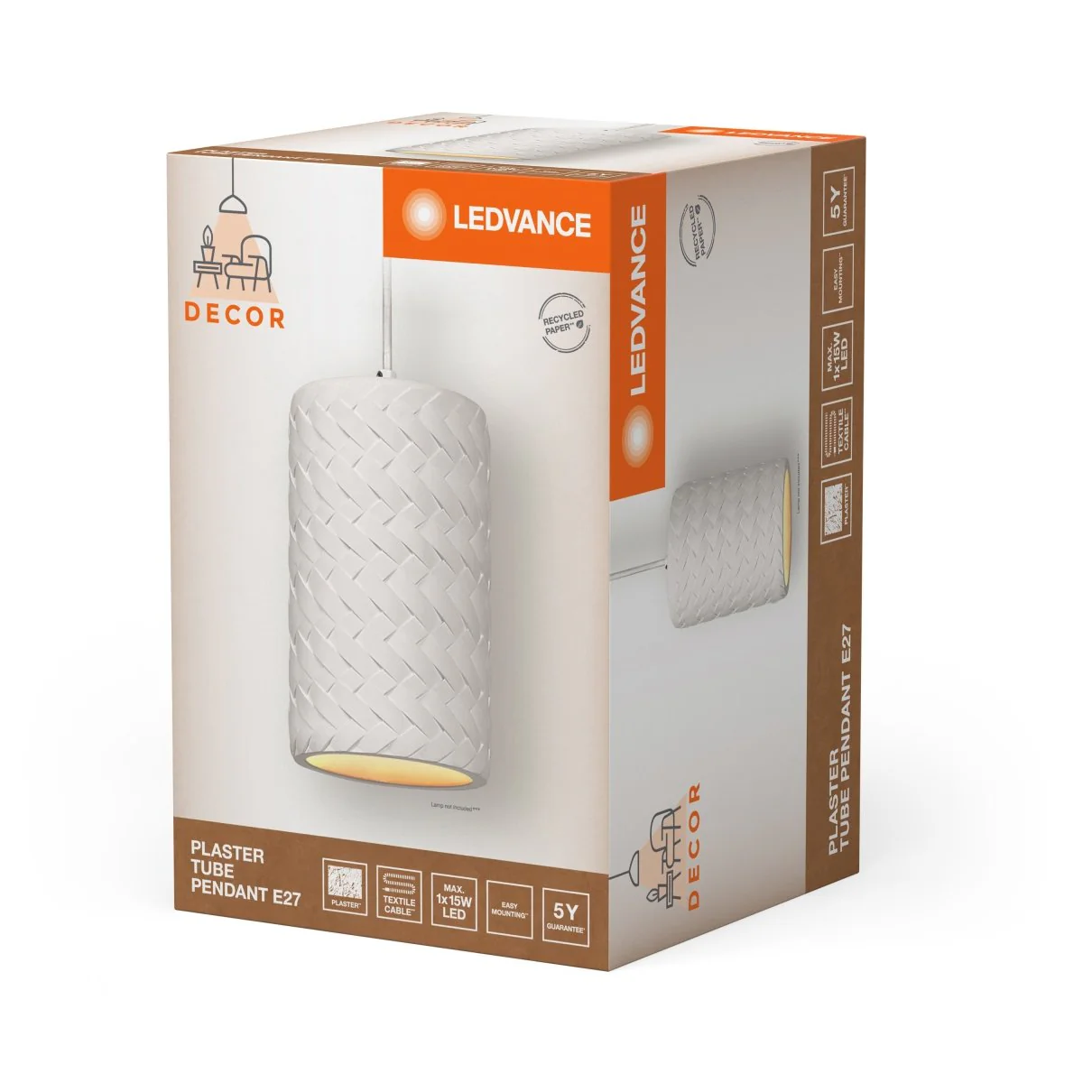 OSRAM Decor Plaster Wood Wisząca 220mm E27 Natural White - Image 2