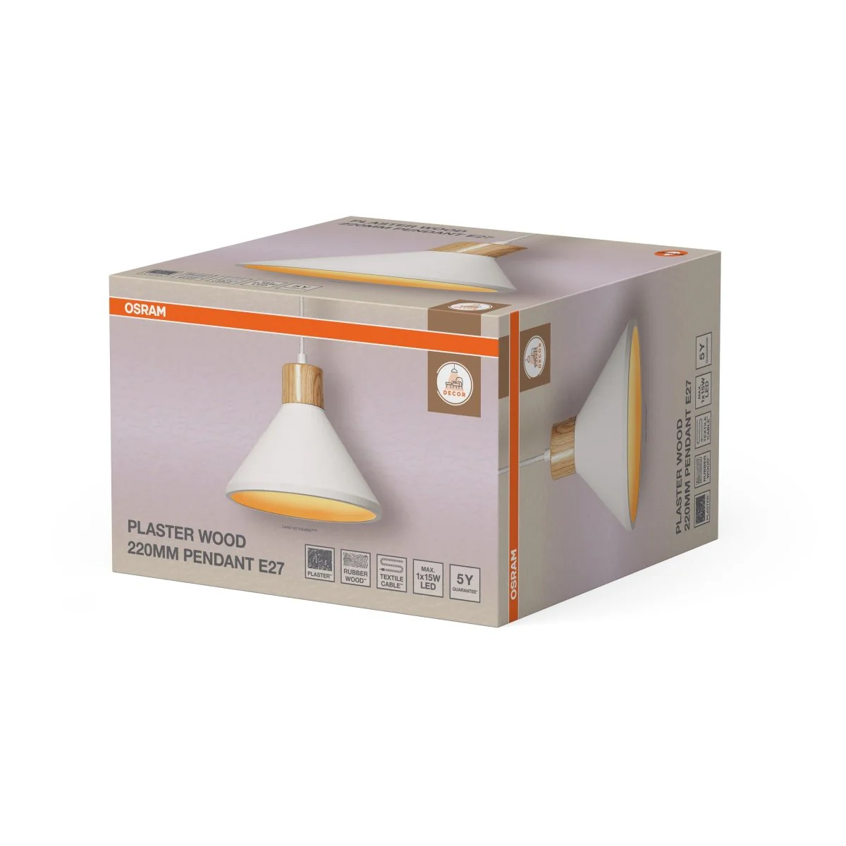 OSRAM Decor Plaster Wood Wisząca 320mm E27 biały - Image 2