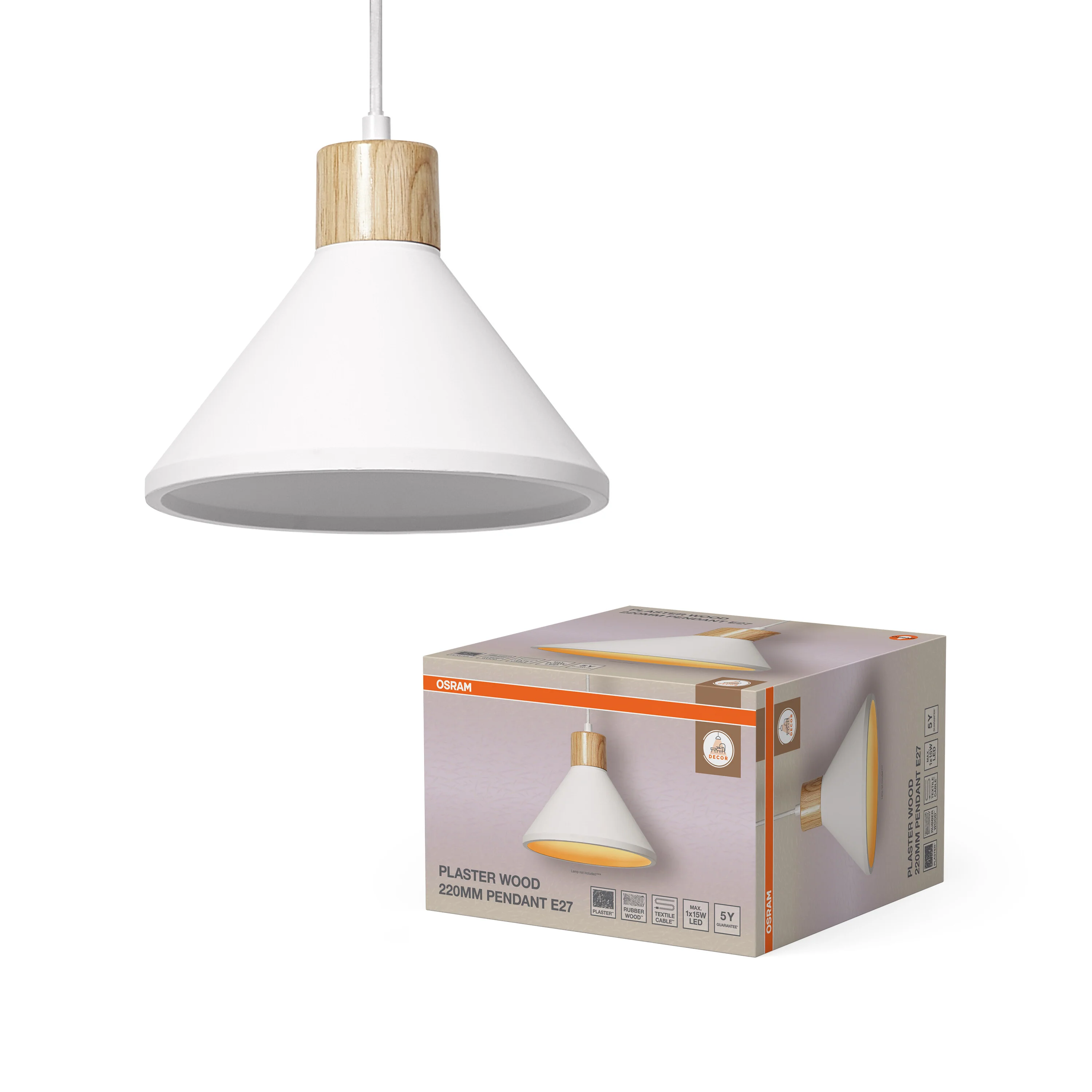 OSRAM Decor Plaster Wood Wisząca 320mm E27 biały - Image 5