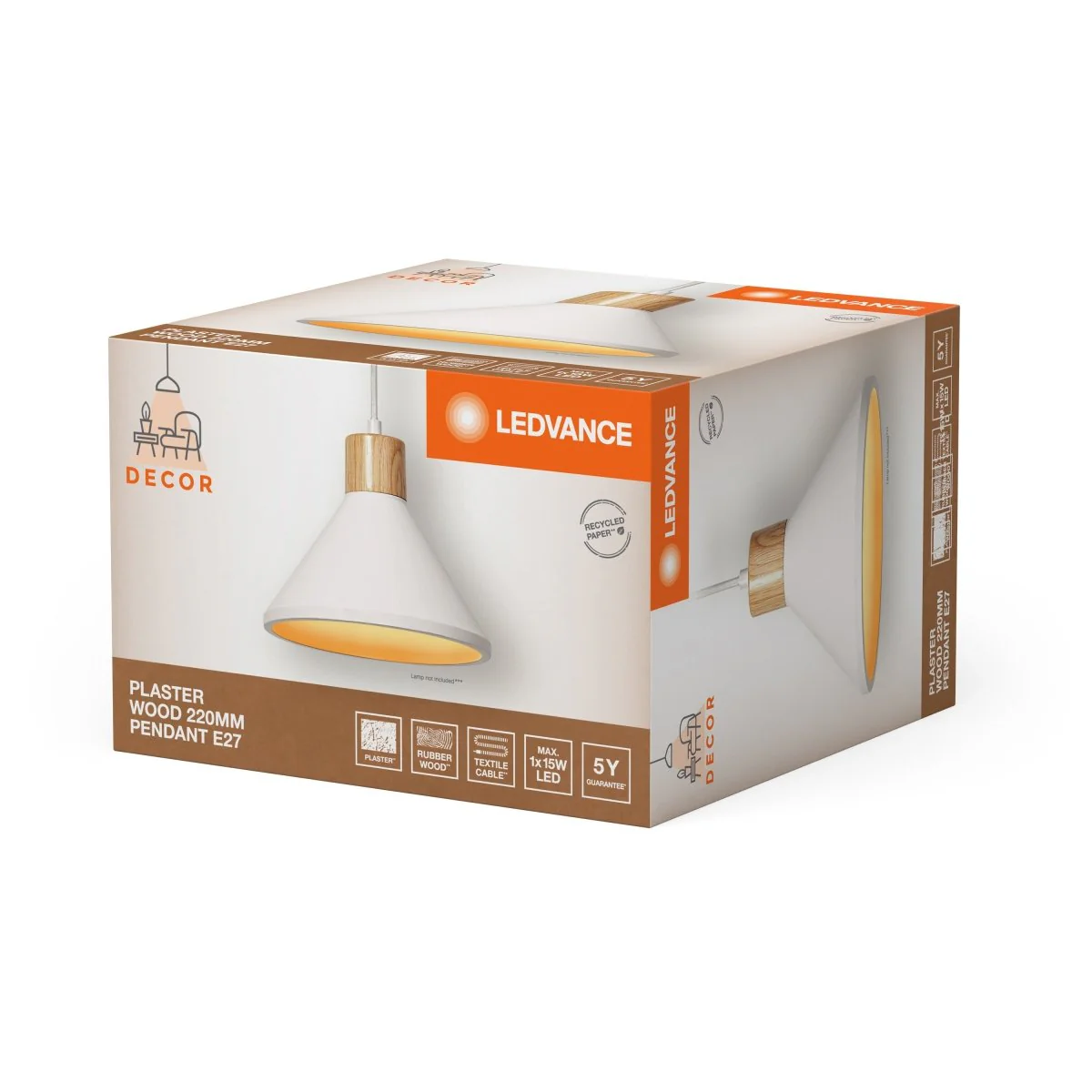 OSRAM Decor Plaster Wood Wisząca 320mm E27 White Classic - Image 2