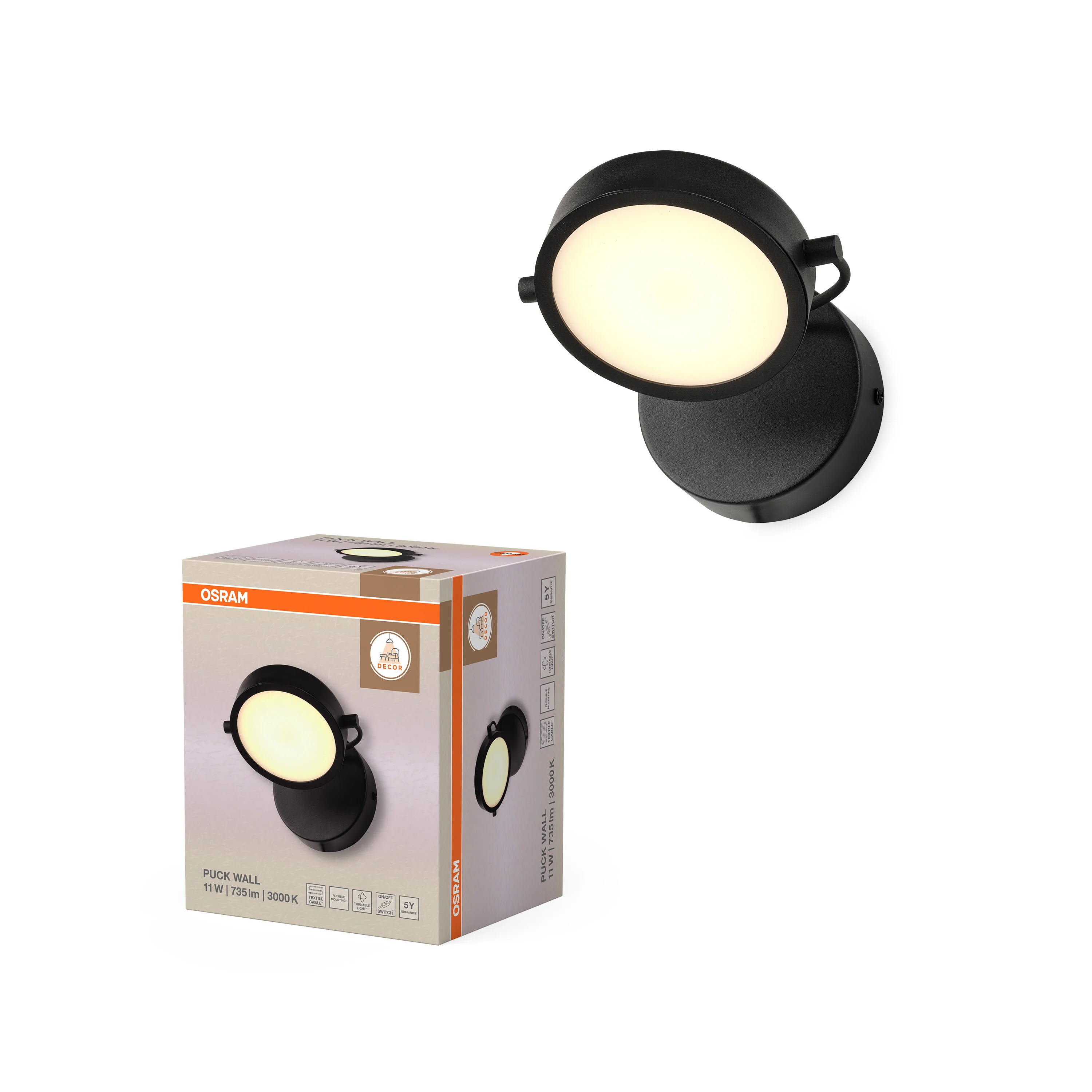 OSRAM Decor Puck Kinkiet 11W 930 czarny - Image 5