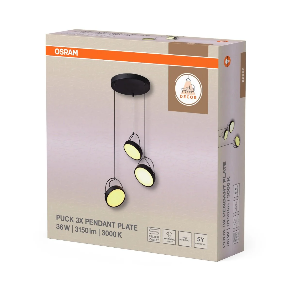 OSRAM Decor Puck Wisząca 3XPendant PL 36W 930 czarny - Image 2