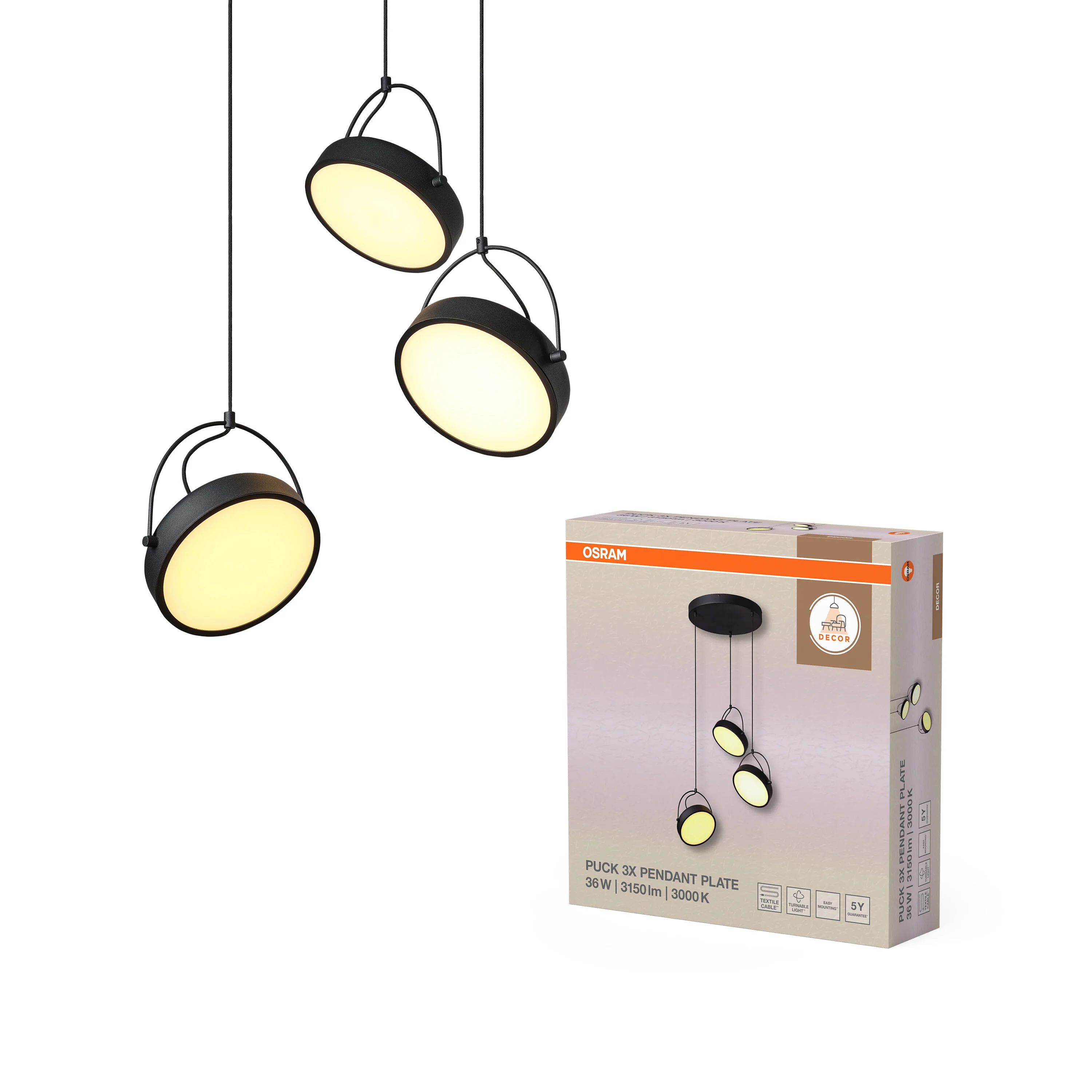 OSRAM Decor Puck Wisząca 3XPendant PL 36W 930 czarny - Image 5