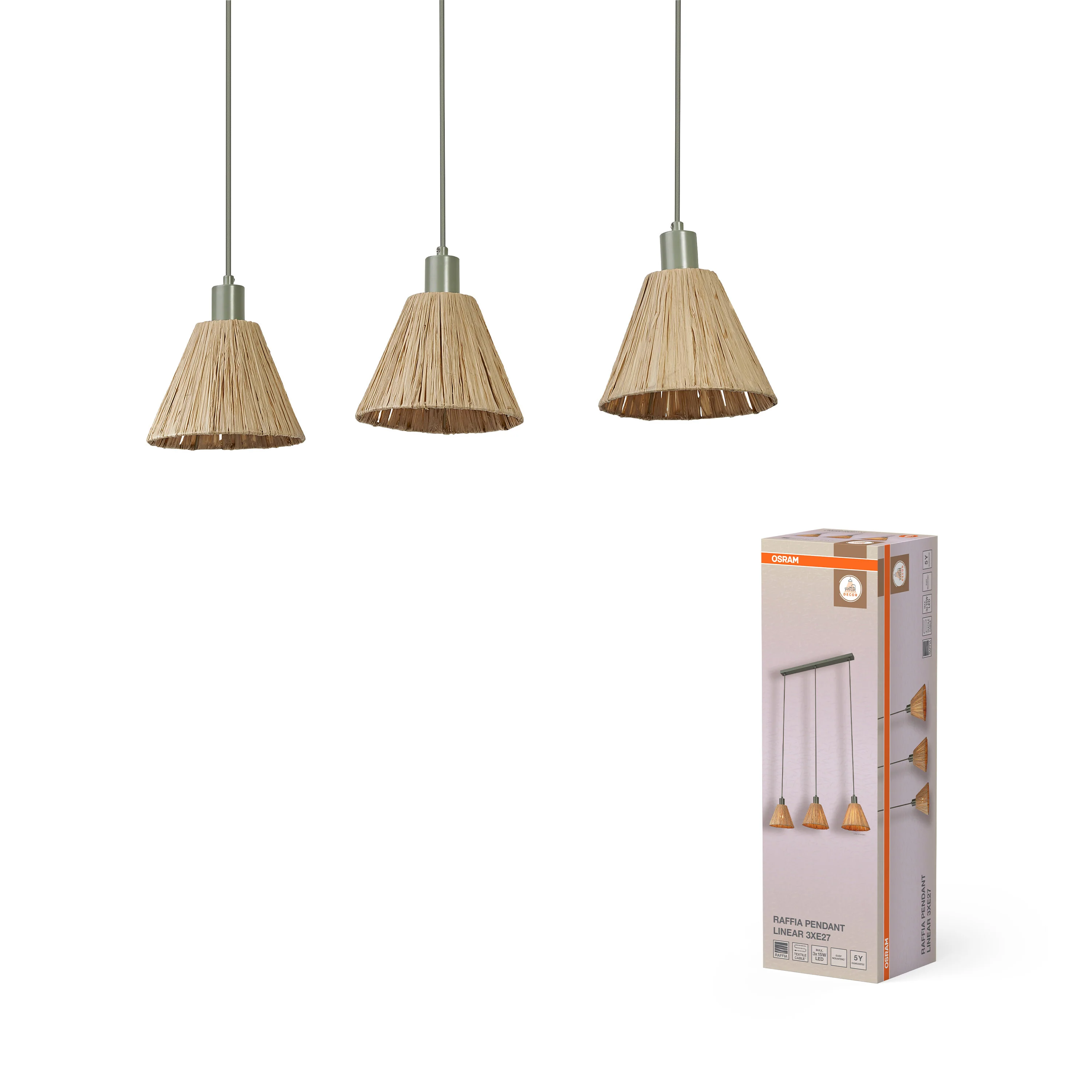 OSRAM Decor Raffia Wisząca liniowy 3x E27 zielony - Image 5