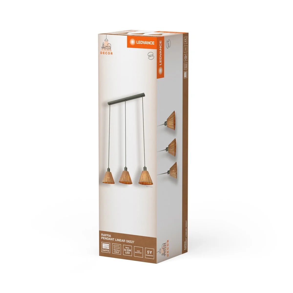 OSRAM Decor Raffia Wisząca liniowy 3xE27 zielony - Image 2