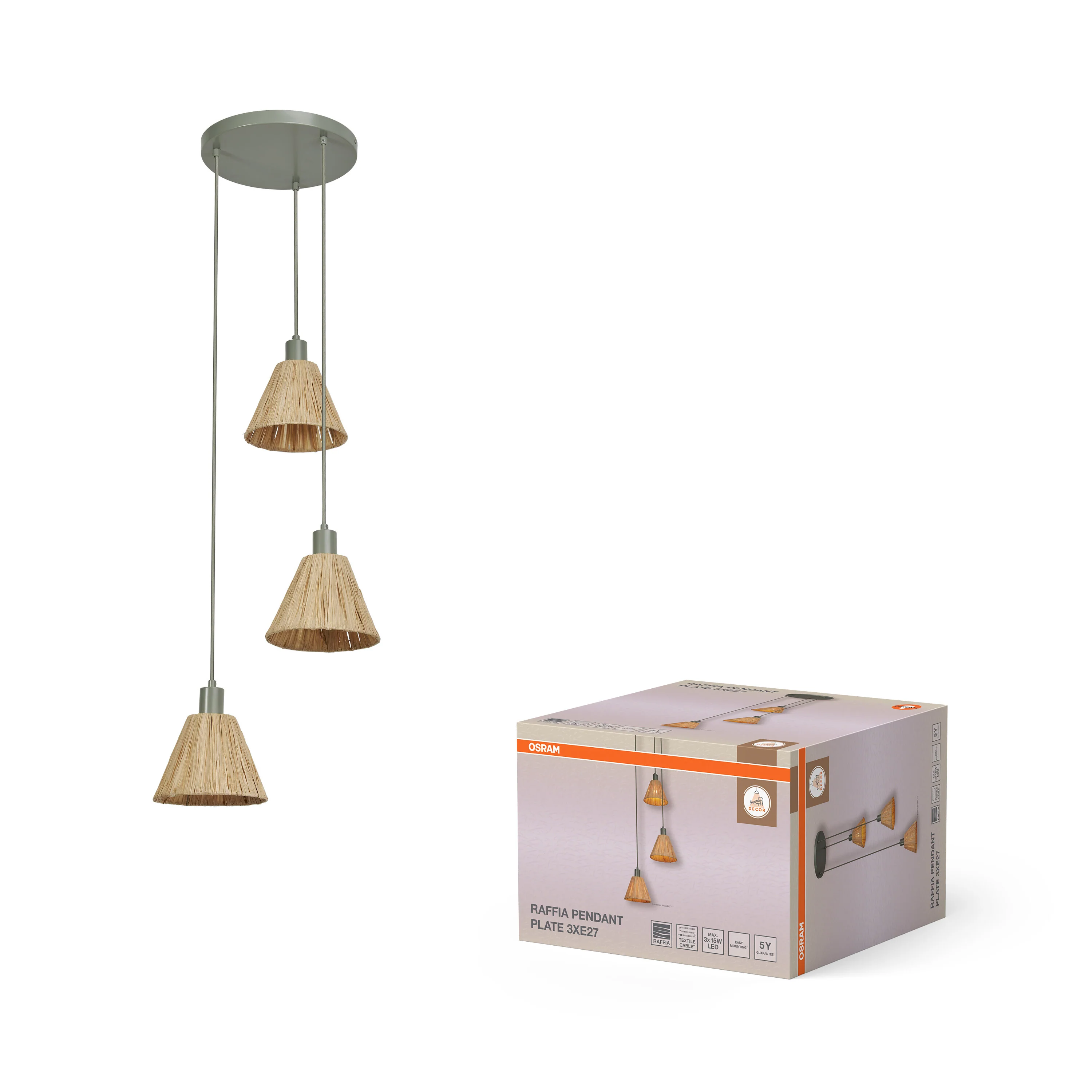 OSRAM Decor Raffia Wisząca płytowy 3x E27 zielony - Image 5