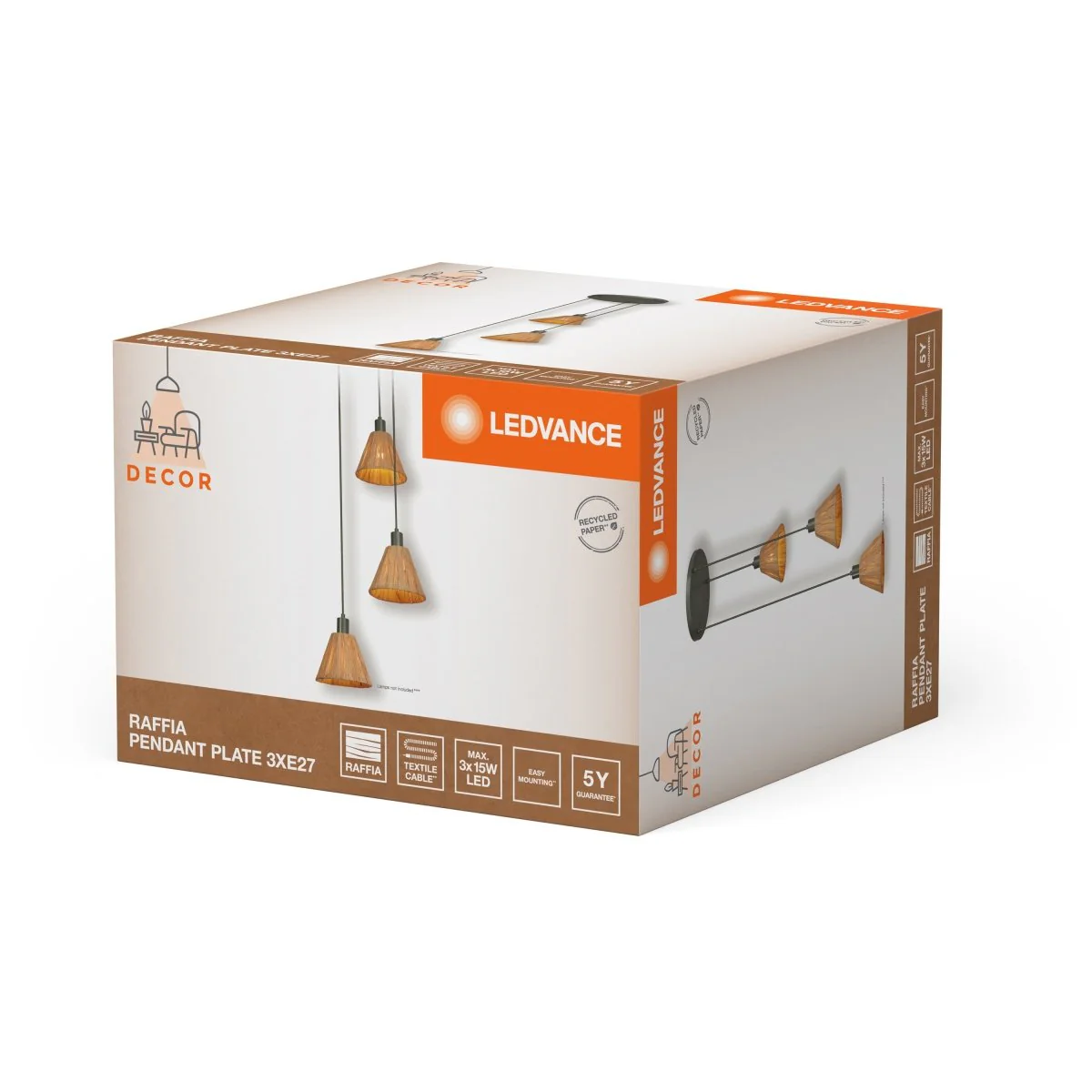 OSRAM Decor Raffia Wisząca płytowy 3xE27 zielony - Image 2