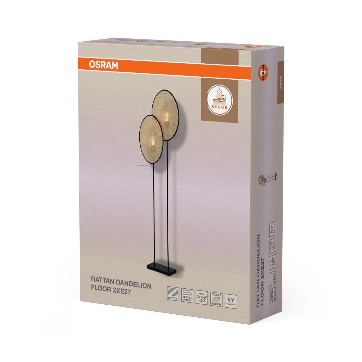 OSRAM Decor Rattan Dandelion Lampa stojąca 2xE27 brązowa - Image 2