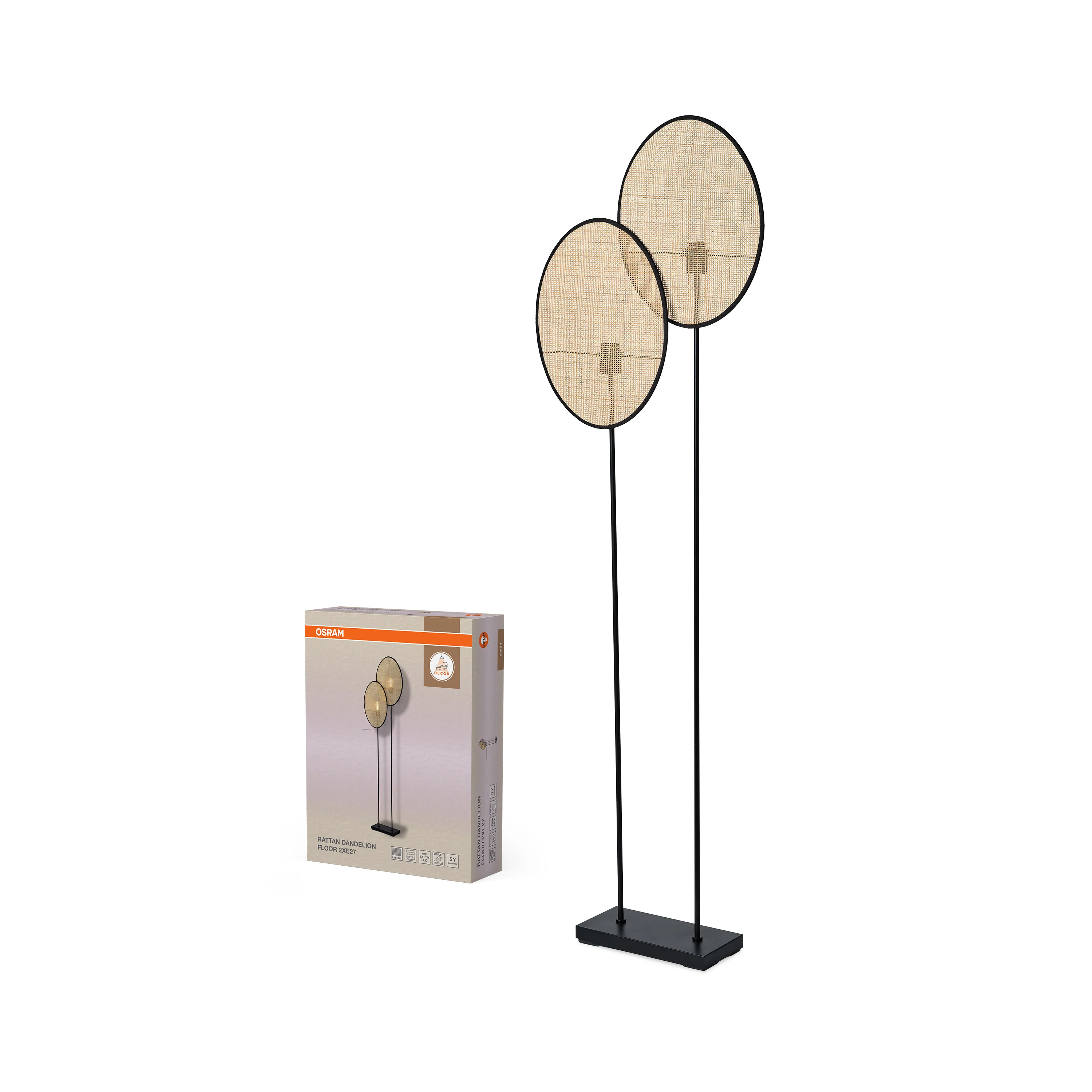 OSRAM Decor Rattan Dandelion Lampa stojąca 2xE27 brązowa - Image 5